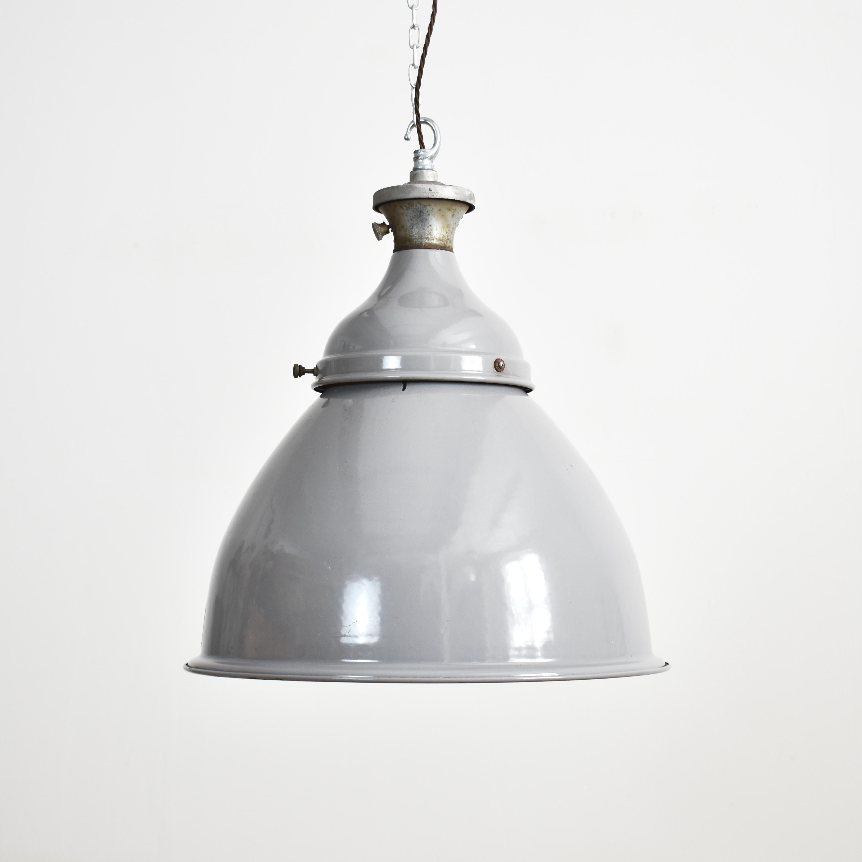 20th Century Antique Benjamin Grey Dome Industrial Pendant Light For Sale
