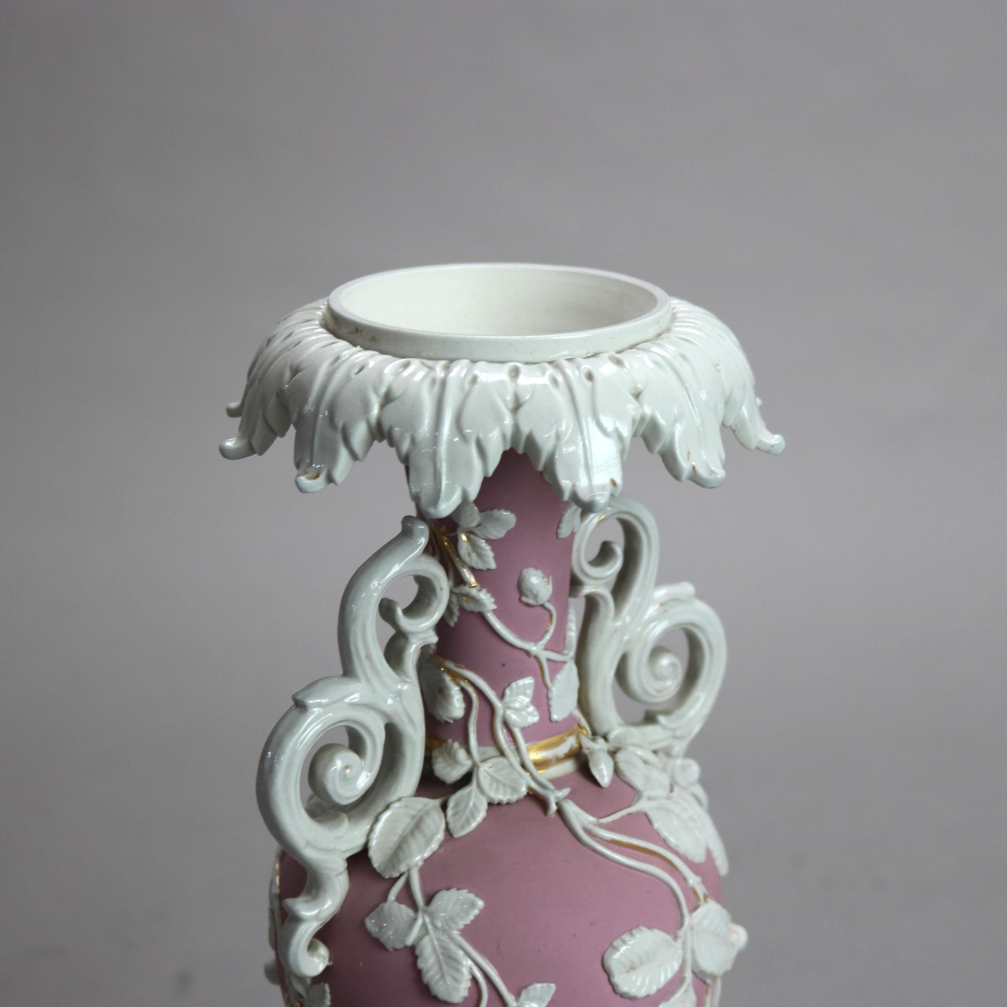 Antique Bennington English Bisque Porcelain Foliate & Scroll Form Vase C1910

Measures - 11 5/8