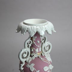 Antique Bennington English Bisque Porcelain Foliate & Scroll Form Vase C1910