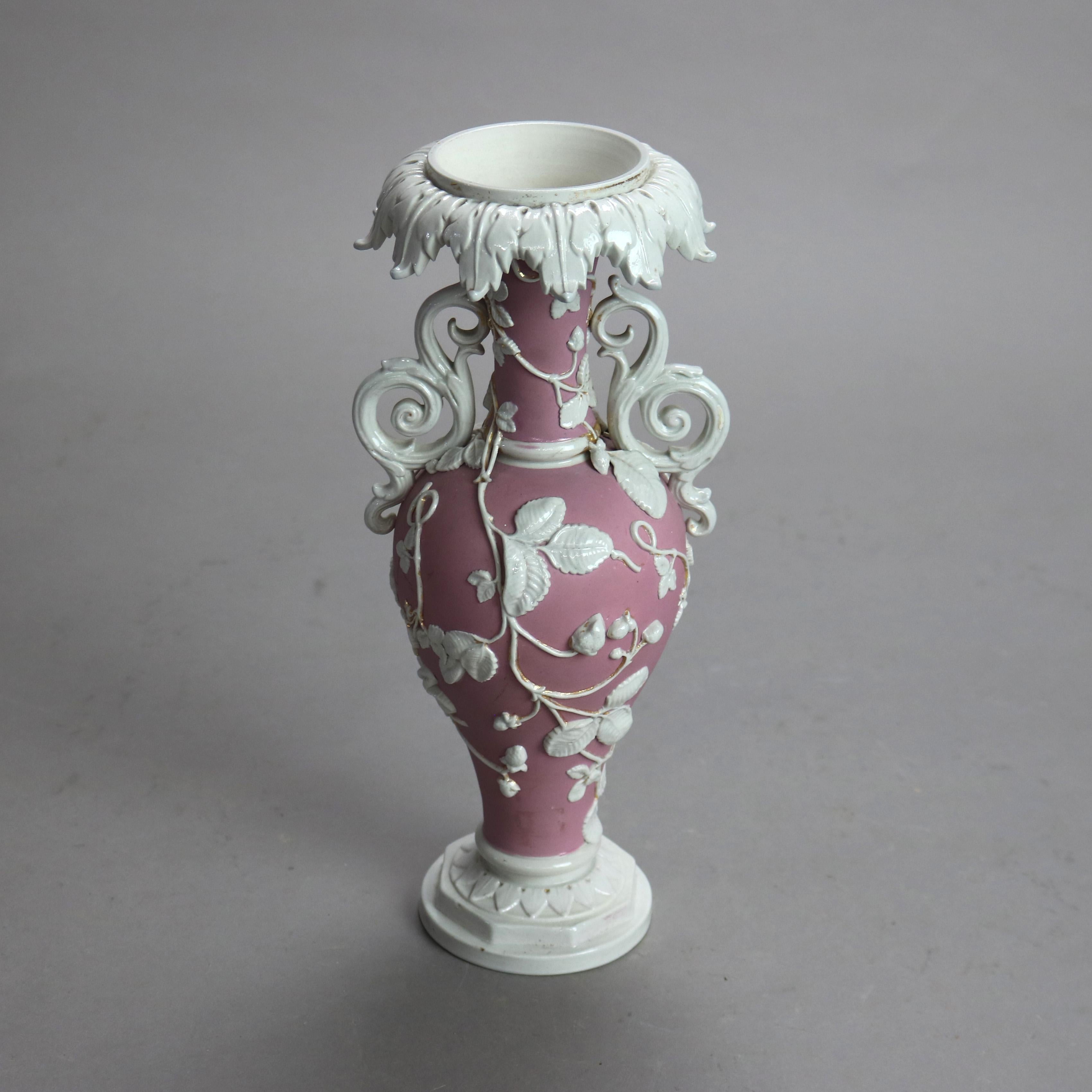Antique Bennington English Bisque Porcelain Foliate & Scroll Form Vase C1910 In Good Condition For Sale In Big Flats, NY