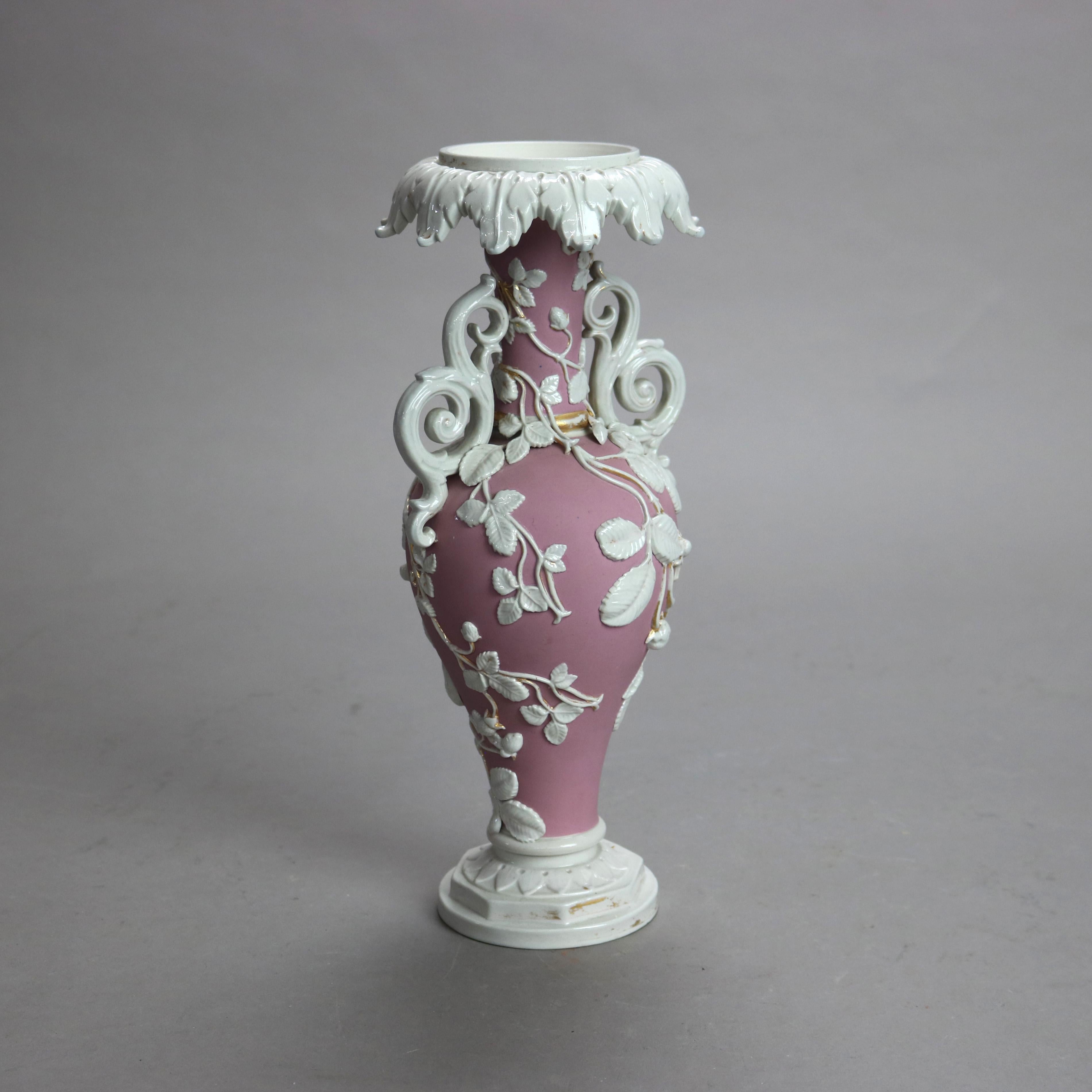 20th Century Antique Bennington English Bisque Porcelain Foliate & Scroll Form Vase C1910 For Sale