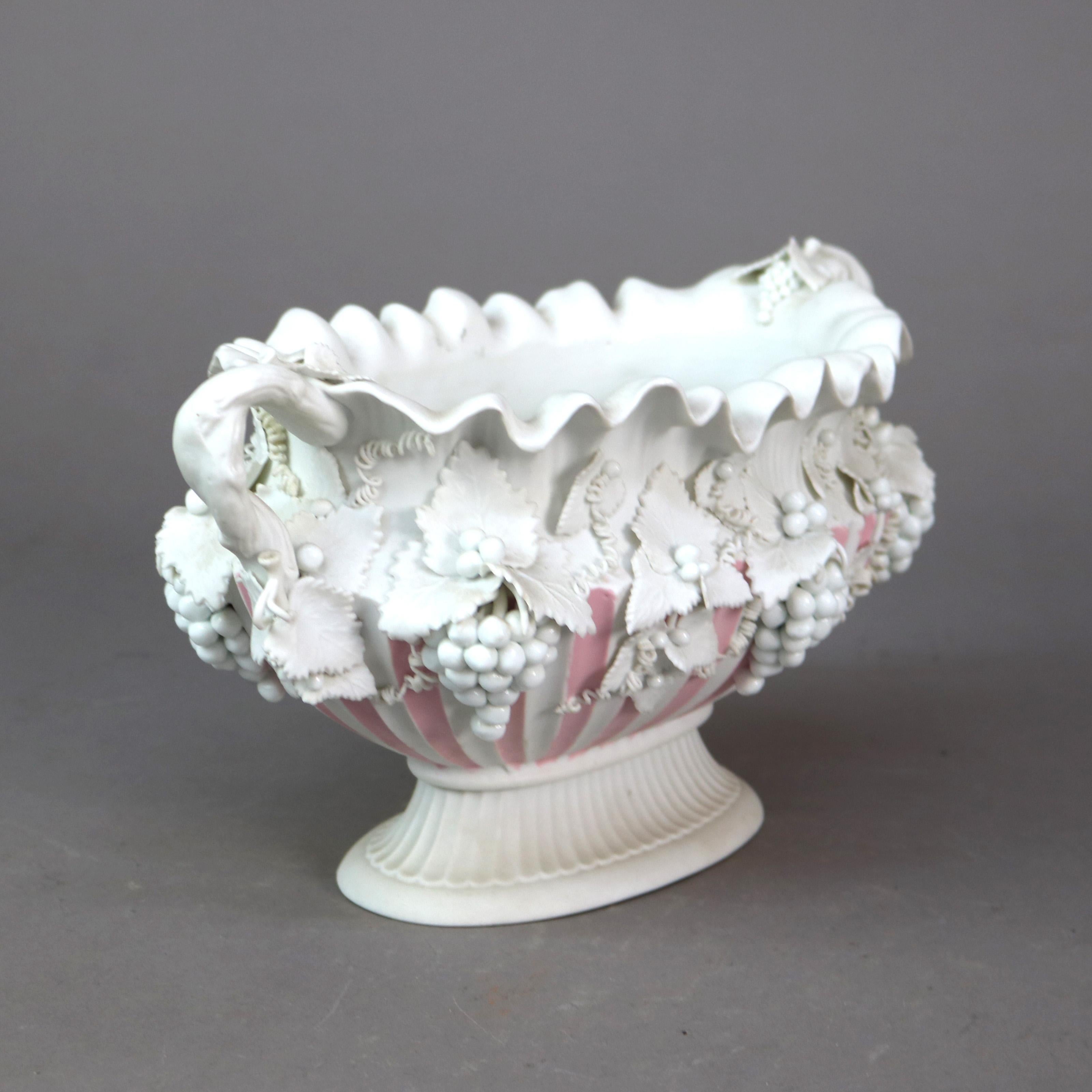 Antique Bennington English Bisque Porcelain Three-Piece Grape & Leaf Console Set For Sale 6