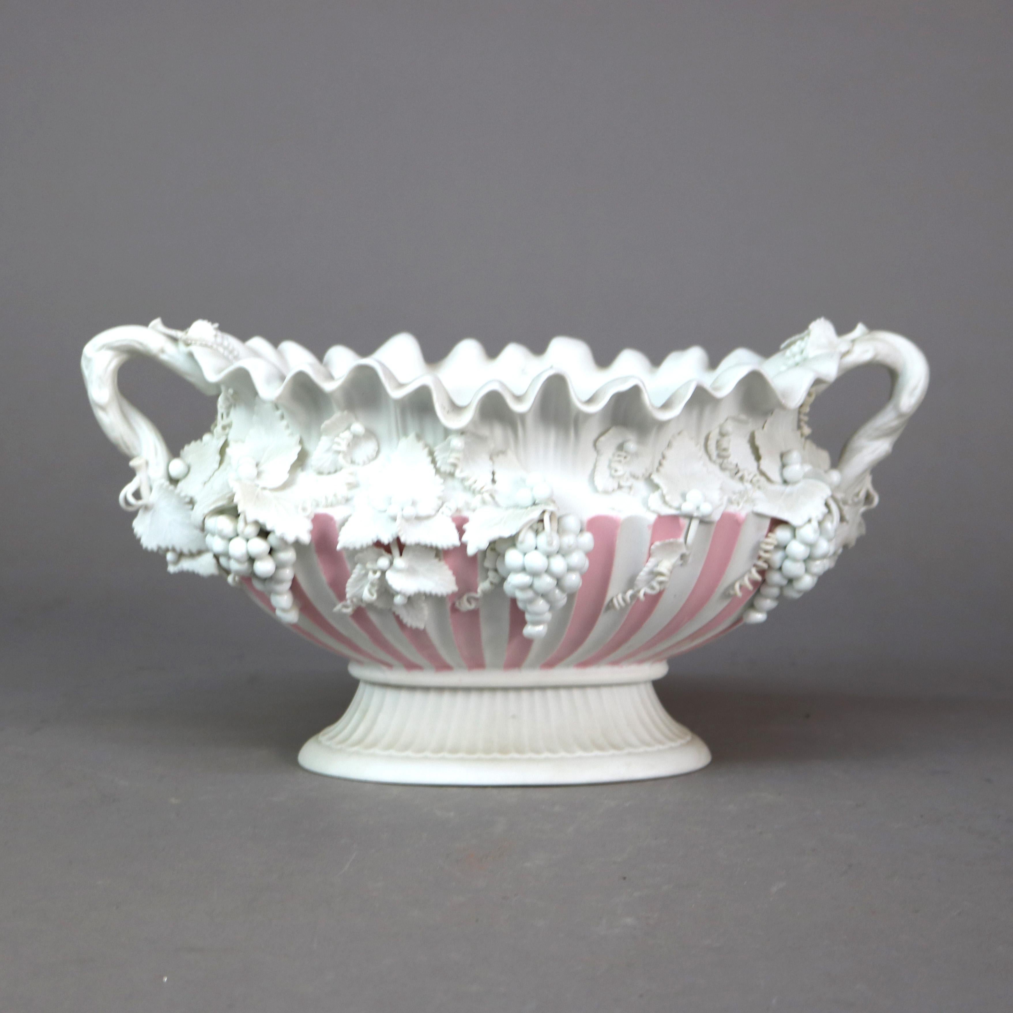 Antique Bennington English Bisque Porcelain Three-Piece Grape & Leaf Console Set For Sale 7