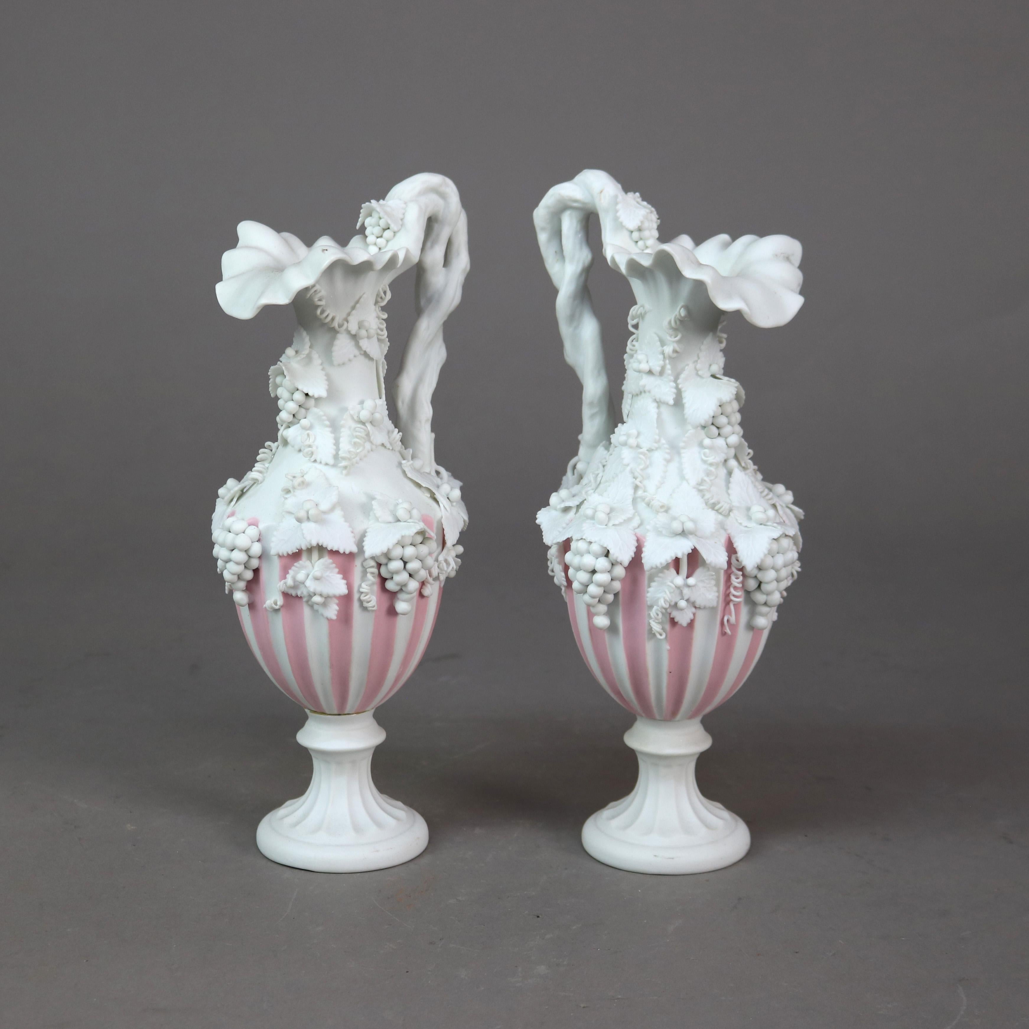 Antique Bennington English Bisque Porcelain Three-Piece Grape & Leaf Console Set For Sale 9