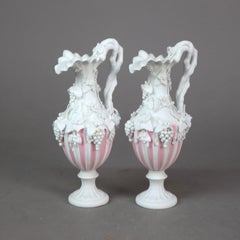 Antique Bennington English Bisque Porcelain Three-Piece Grape & Leaf Console Set