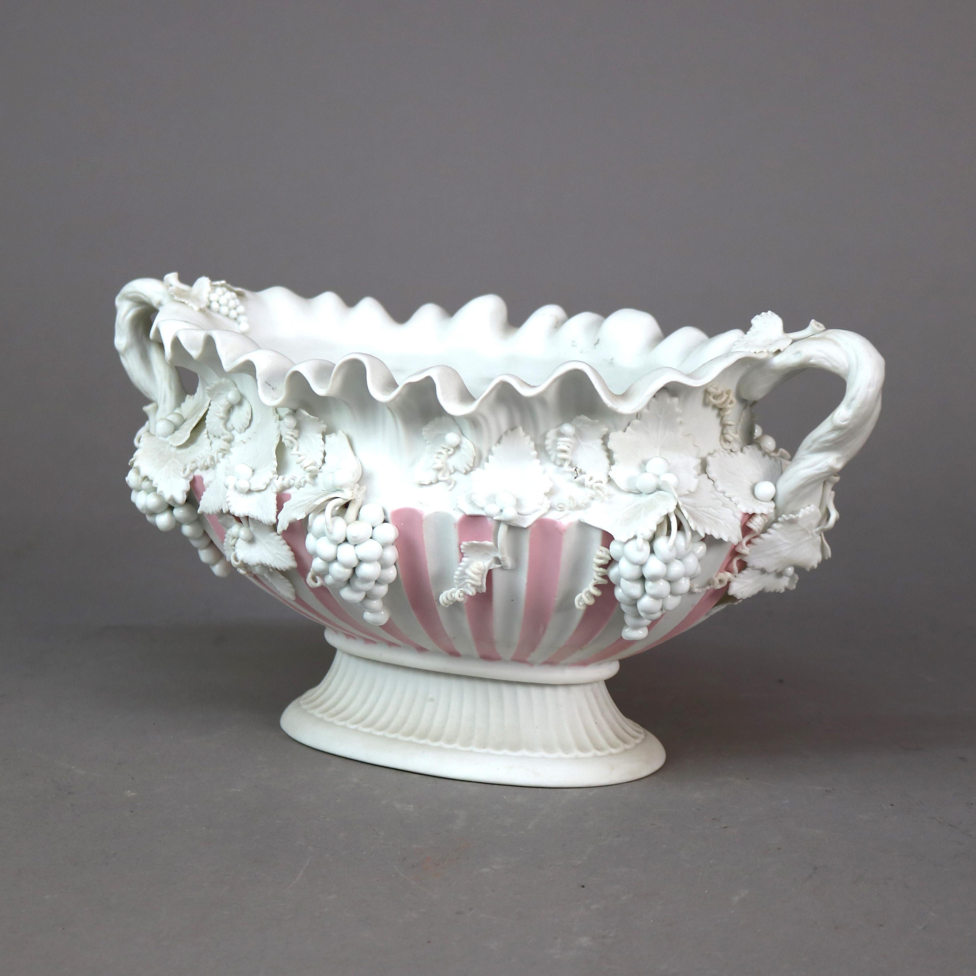 Antique Bennington English Bisque Porcelain Three-Piece Grape & Leaf Console Set In Good Condition For Sale In Big Flats, NY