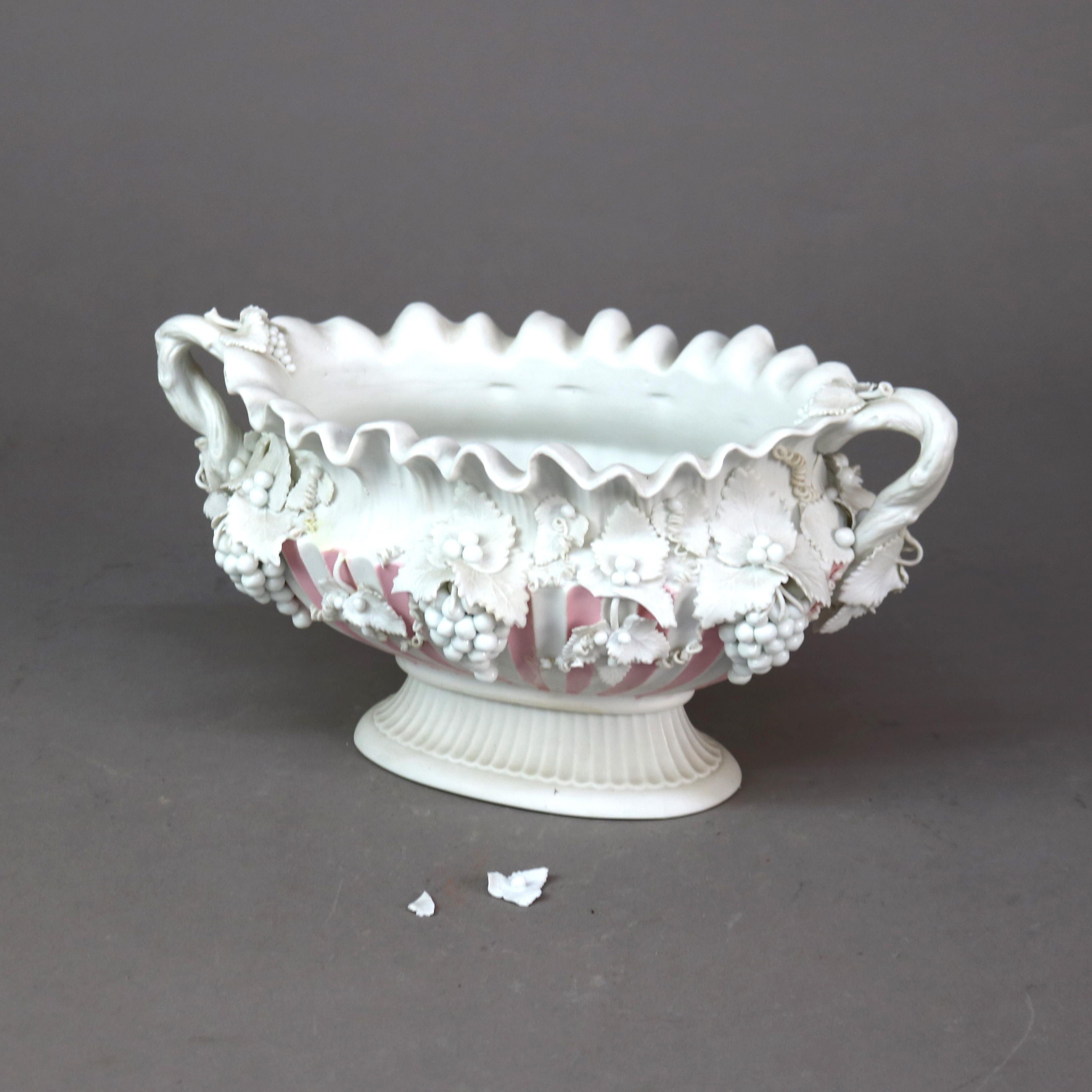 Antique Bennington English Bisque Porcelain Three-Piece Grape & Leaf Console Set For Sale 2