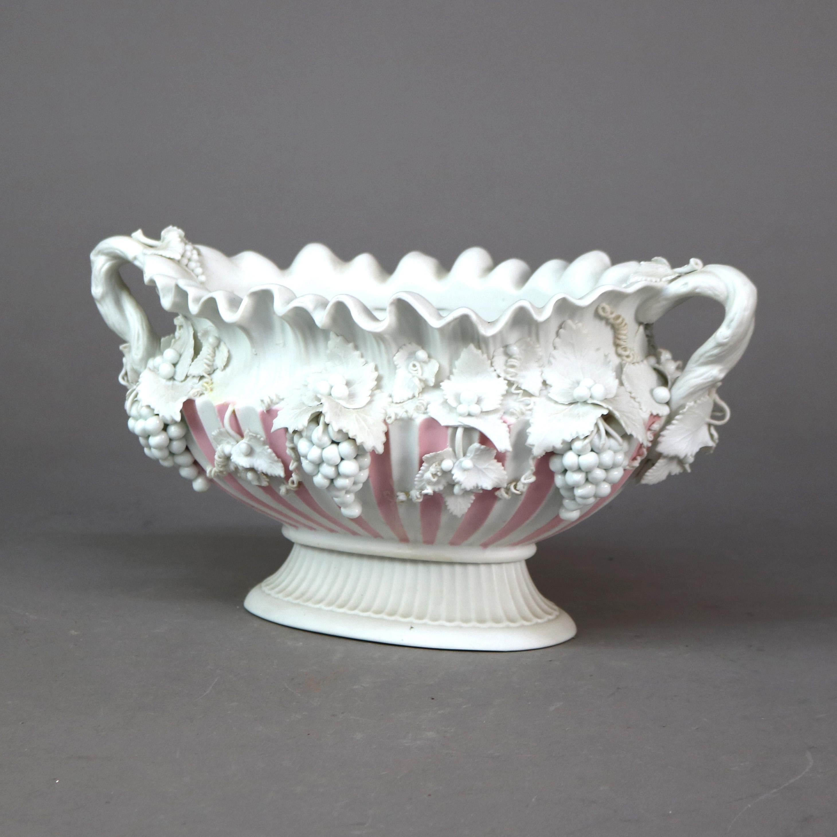 Antique Bennington English Bisque Porcelain Three-Piece Grape & Leaf Console Set For Sale 3