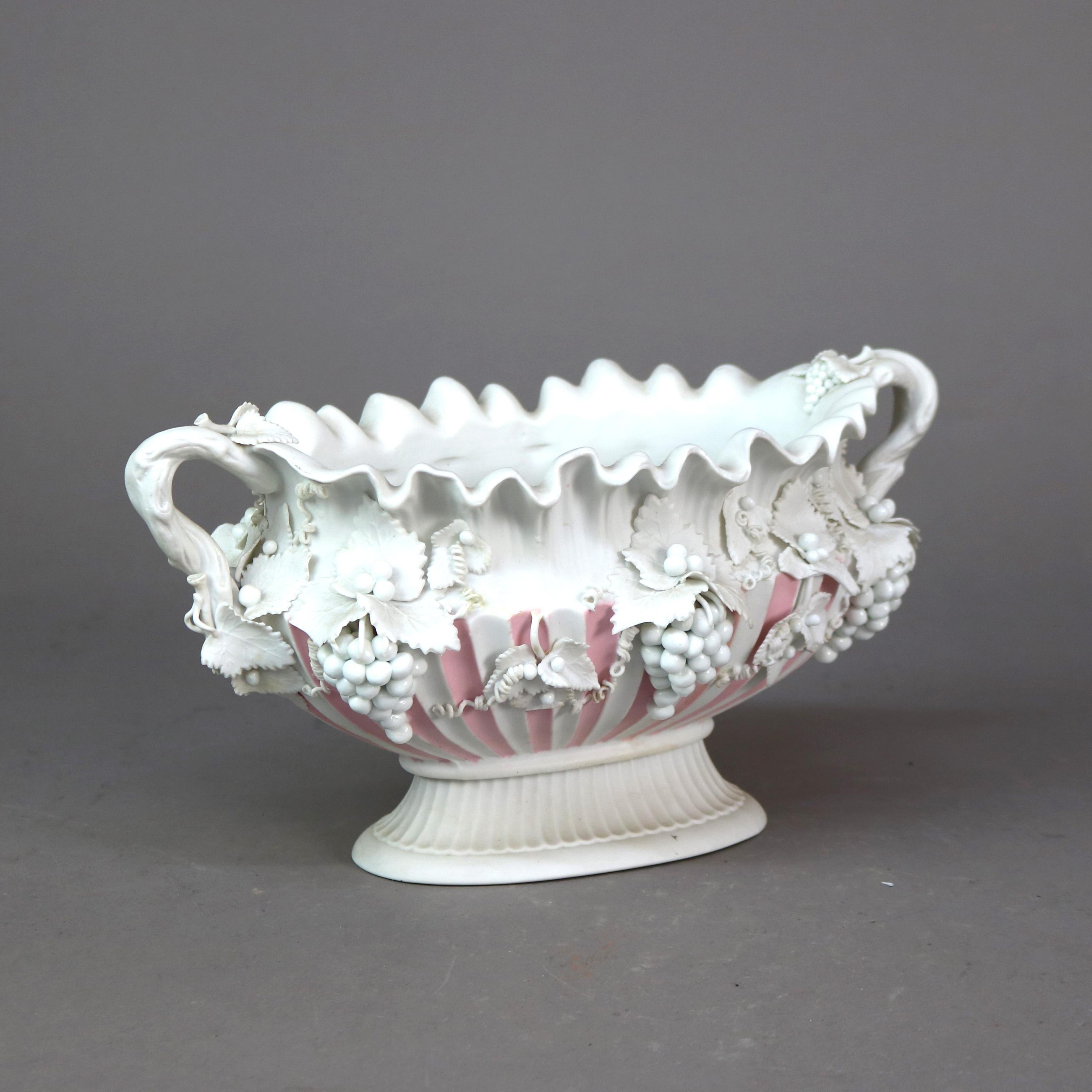 Antique Bennington English Bisque Porcelain Three-Piece Grape & Leaf Console Set For Sale 4