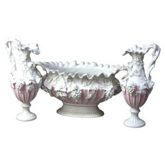 Antique Bennington English Bisque Porcelain Three-Piece Grape & Leaf Console Set