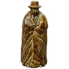 Antique Bennington Pottery Figural Coachman Flask in Rockingham Glaze circa 1849