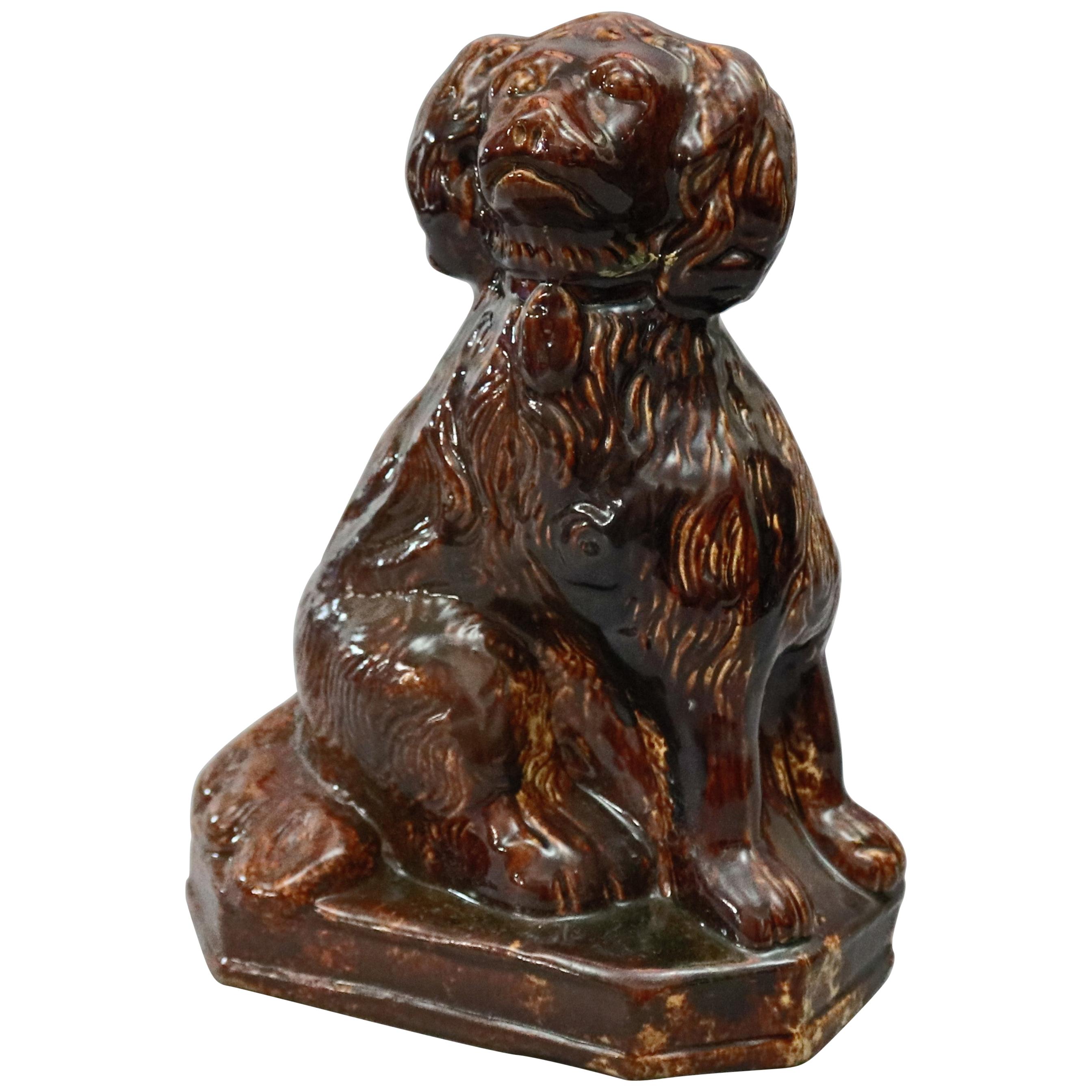 Antique Bennington Pottery School Figural Spaniel in Rockingham Glaze