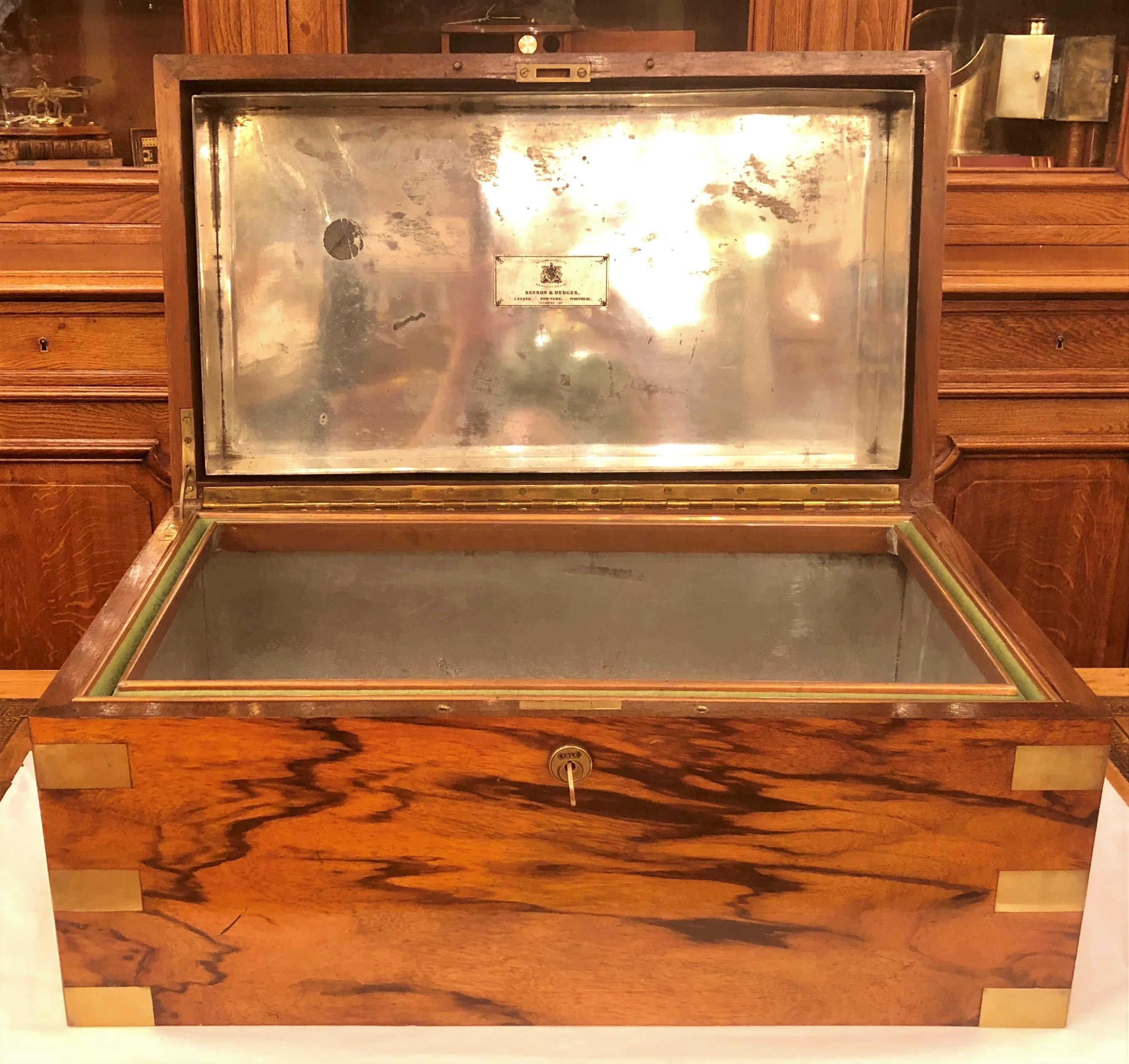 English Antique Benson and Hedges Humidor with Original Made Tropical Liner, circa 1910