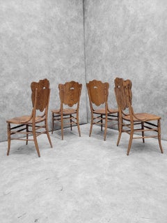 Antique Bent Quarter-Sawn Oak Cut Out Back Chairs - Set Of 4