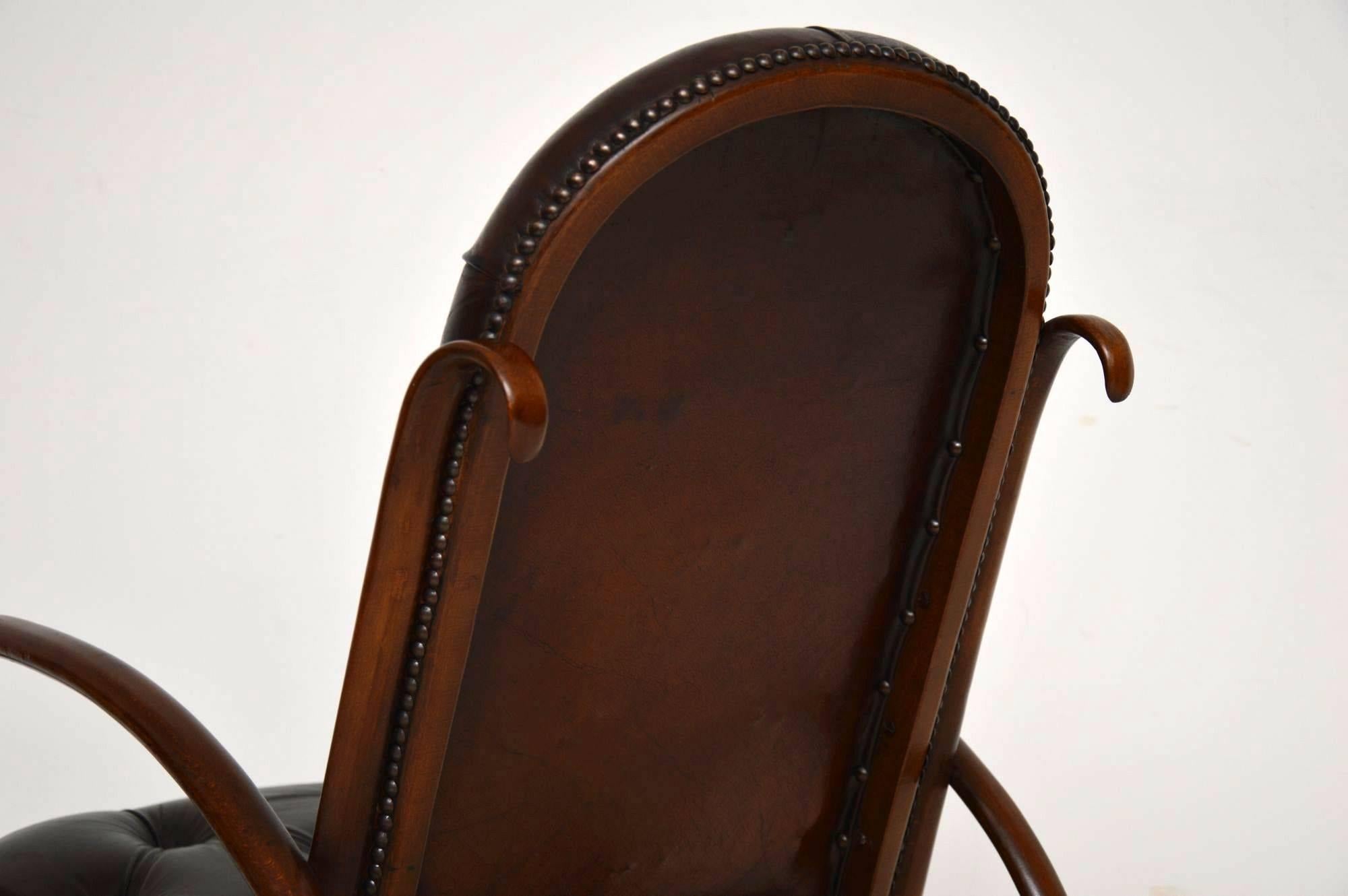 Antique Bentwood and Leather Rocking Chair by Thonet 1