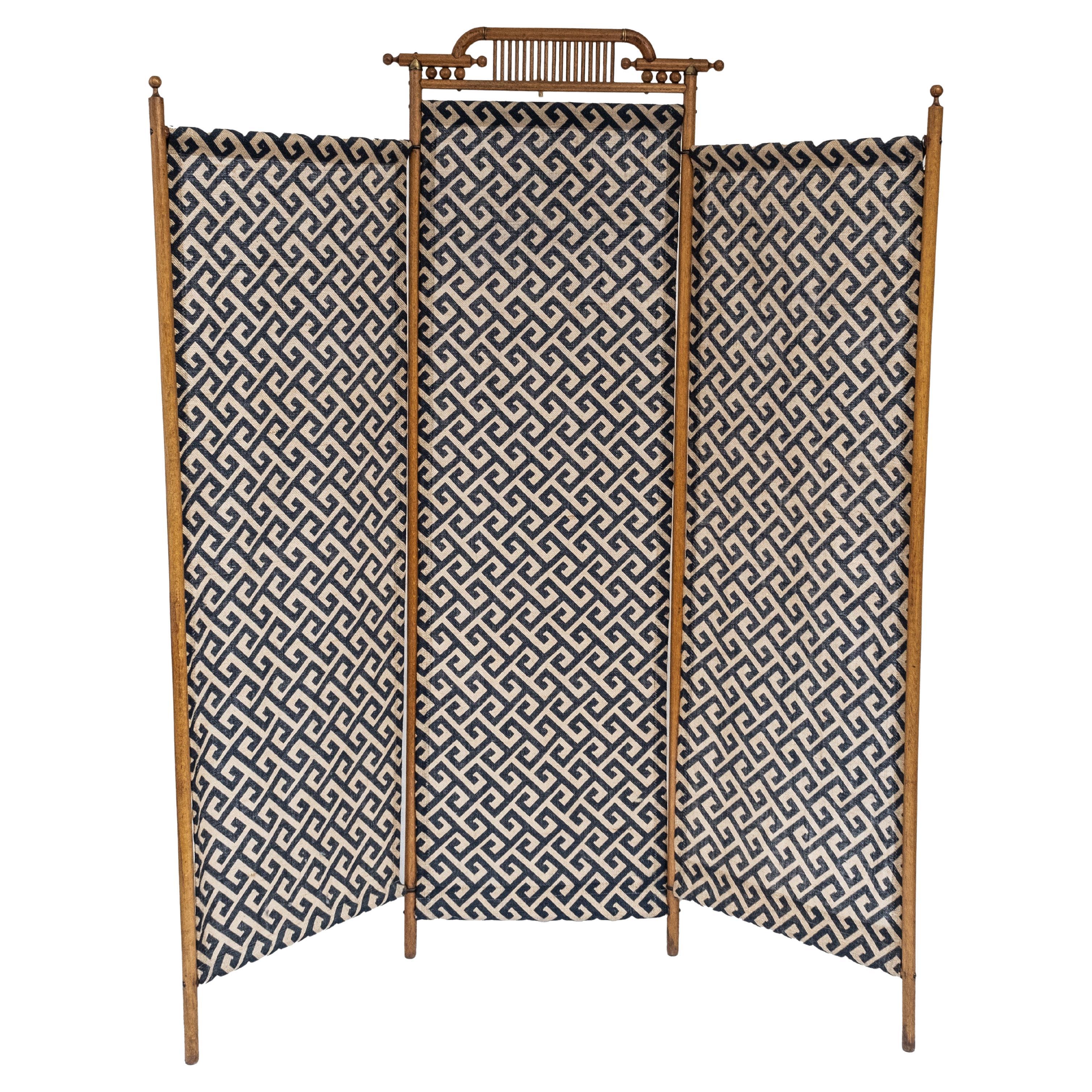 Antique Bentwood 3, Panel Folding Screen with Contemporary Fabric Inserts
