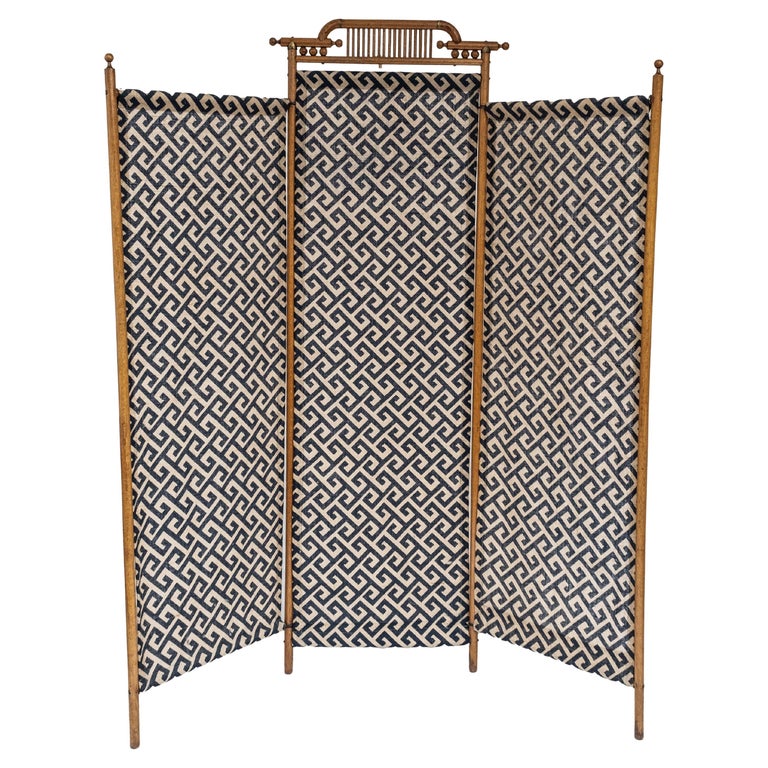 Antique Bentwood 3, Panel Folding Screen with Contemporary Fabric Inserts  For Sale at 1stDibs