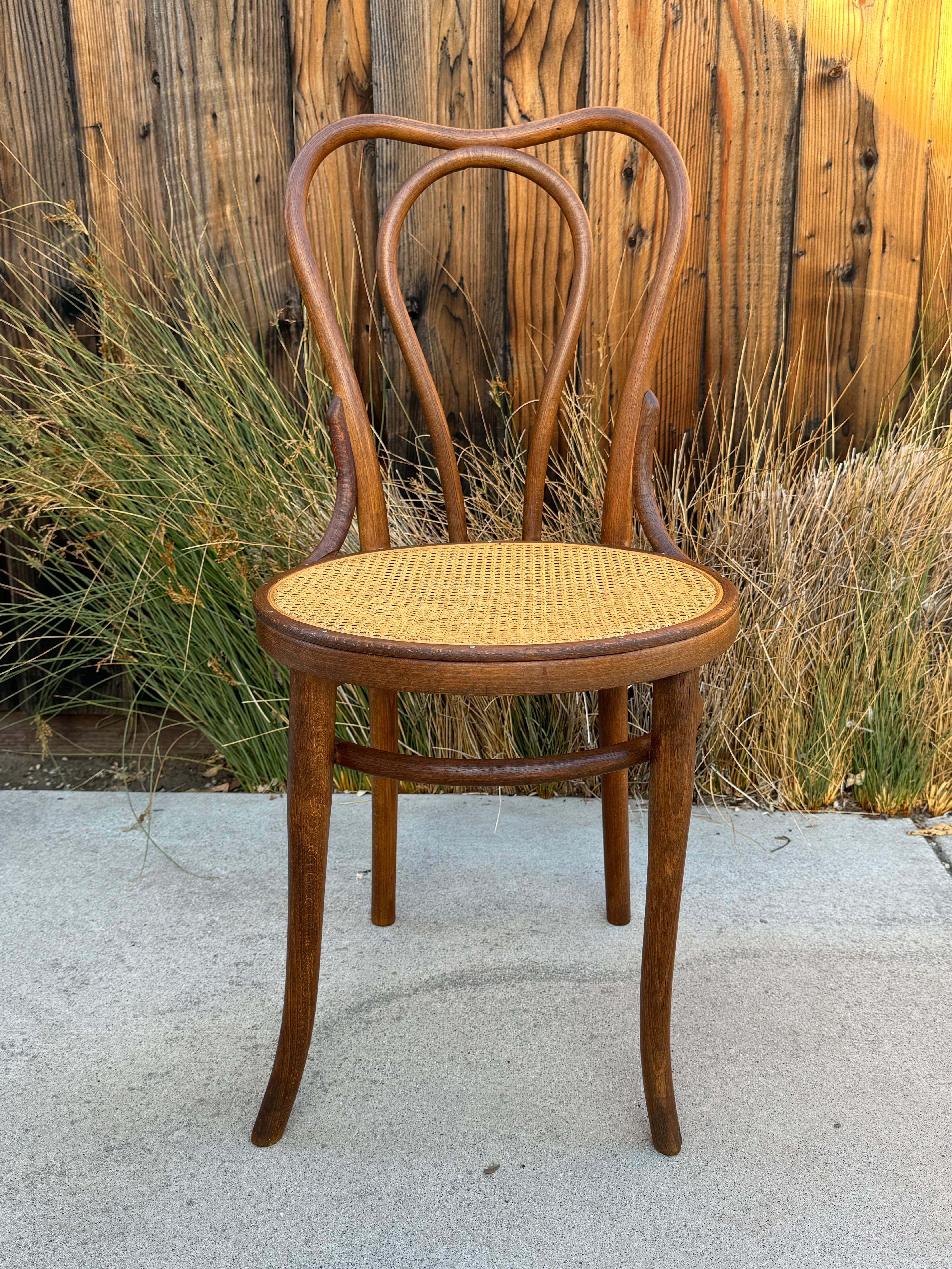 Art Deco Antique Bentwood and Cane Thonet Bistro Side Chair, Made In Austria