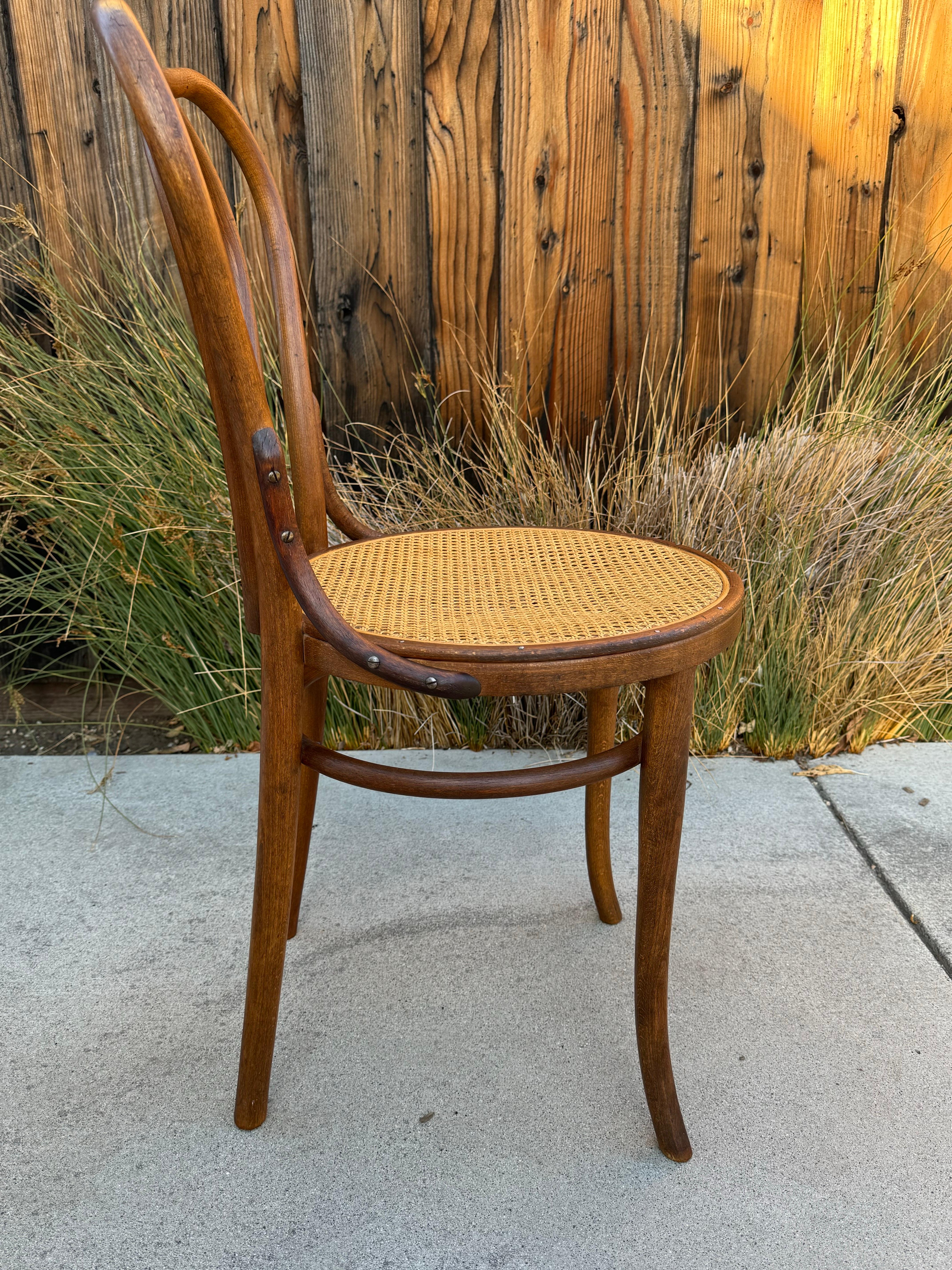 Austrian Antique Bentwood and Cane Thonet Bistro Side Chair, Made In Austria
