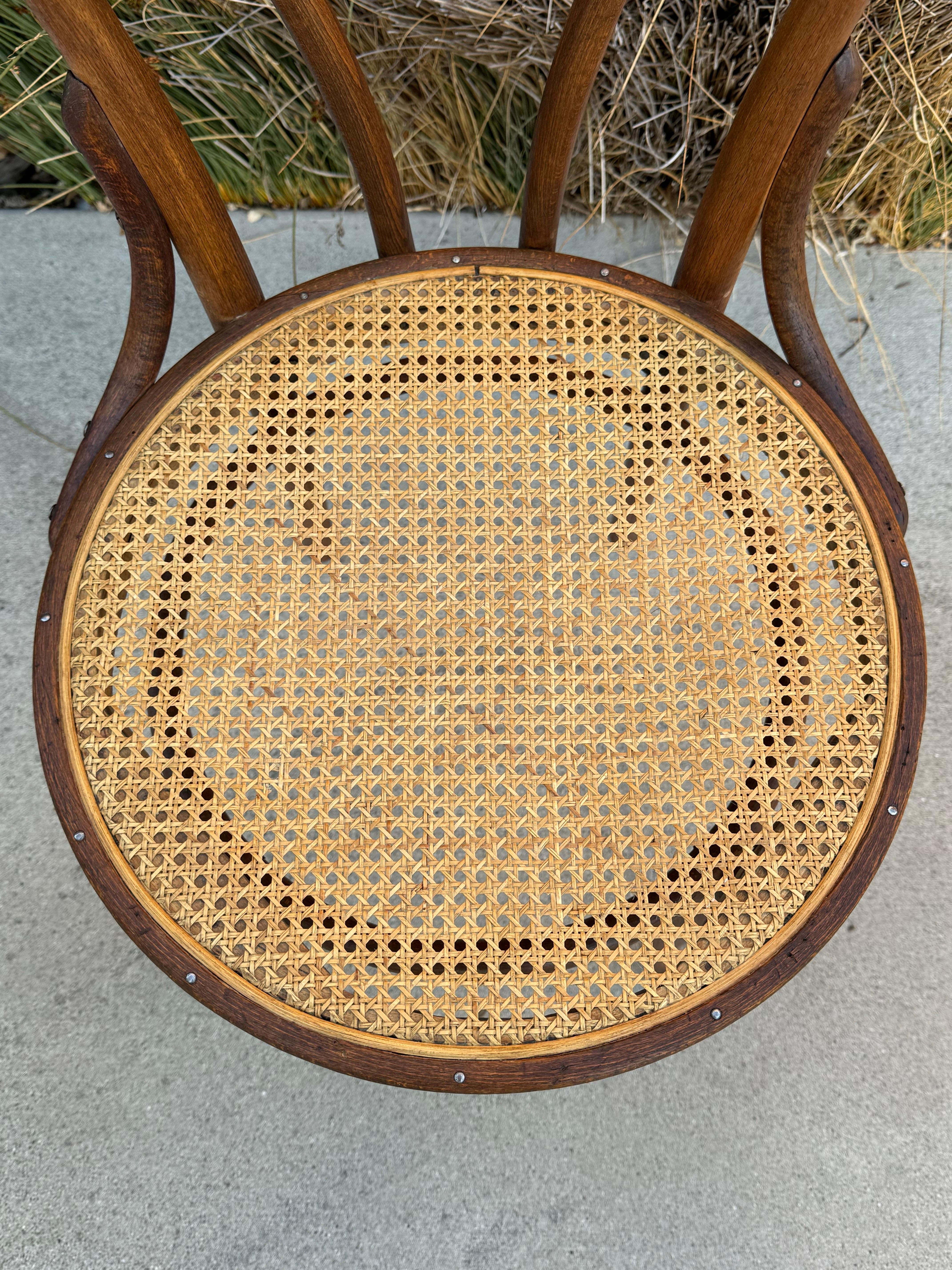 Mid-20th Century Antique Bentwood and Cane Thonet Bistro Side Chair, Made In Austria