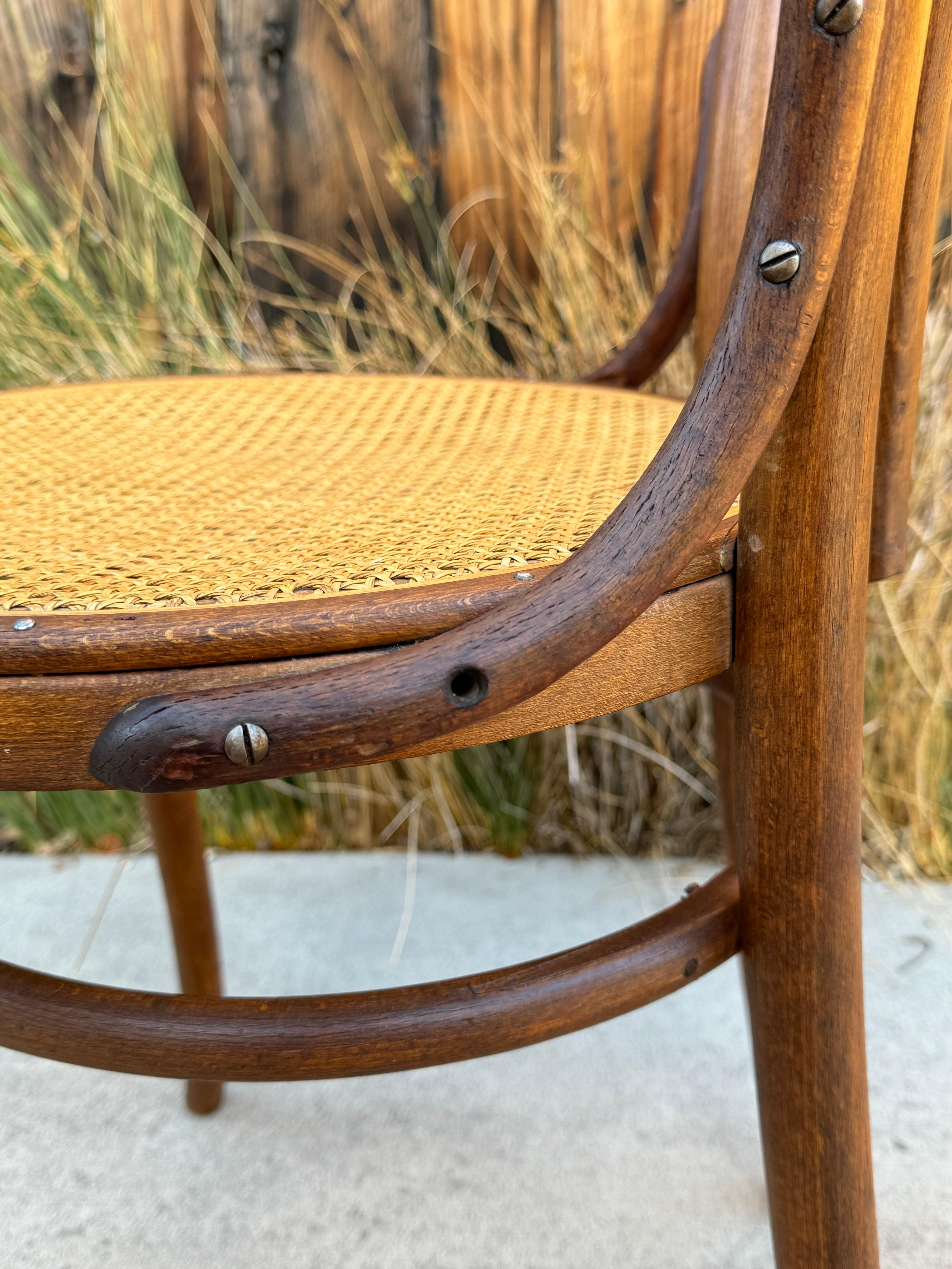 Antique Bentwood and Cane Thonet Bistro Side Chair, Made In Austria 1