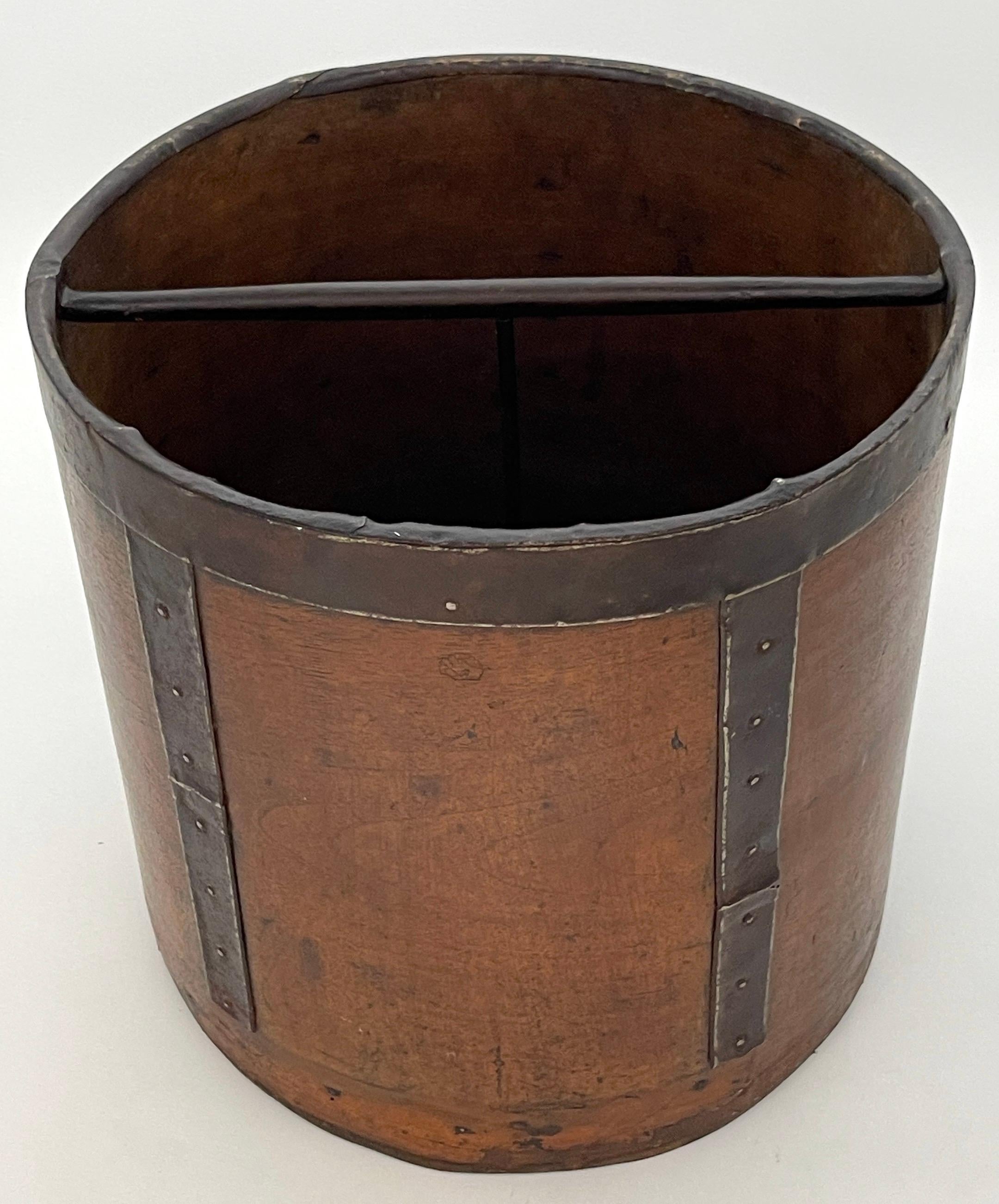 Industrial Antique Bentwood and Iron circular Dry Measure Wastepaper Basket  / Trash Can