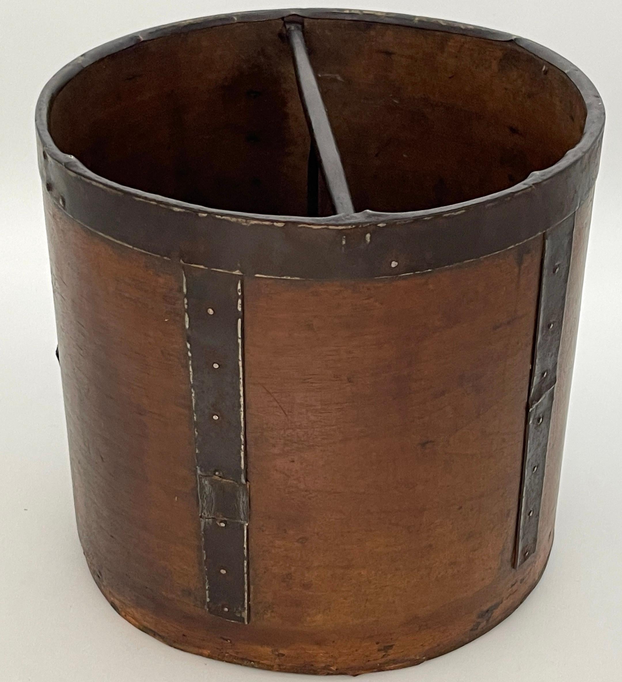 American Antique Bentwood and Iron circular Dry Measure Wastepaper Basket  / Trash Can
