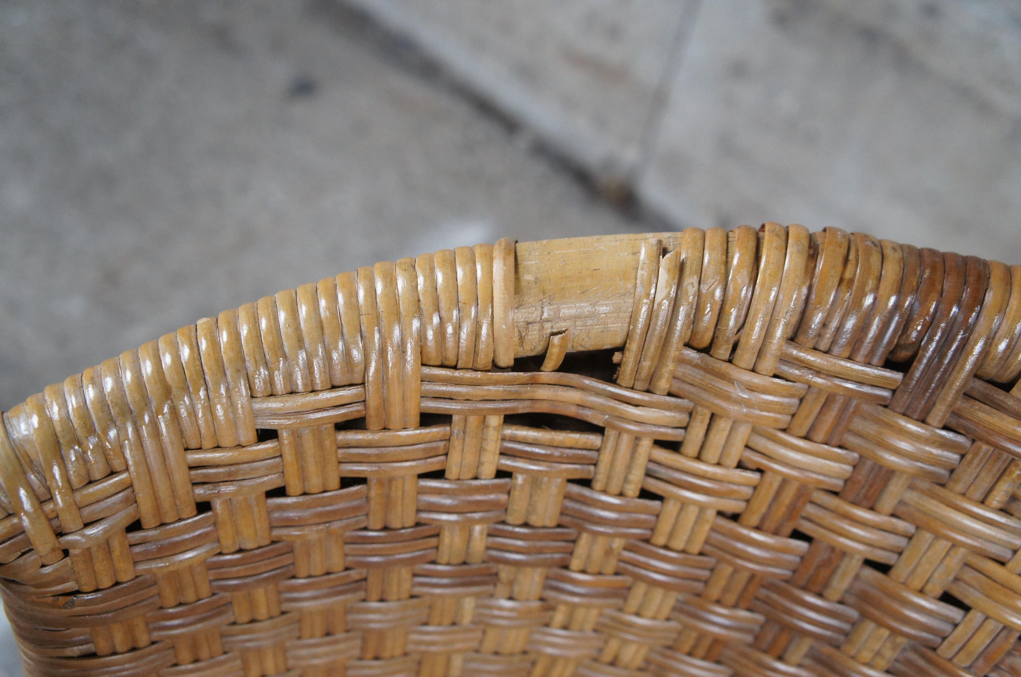 Antique Bentwood Bamboo Woven Wicker Rattan Arm Chair Boho Boheimian For Sale 5
