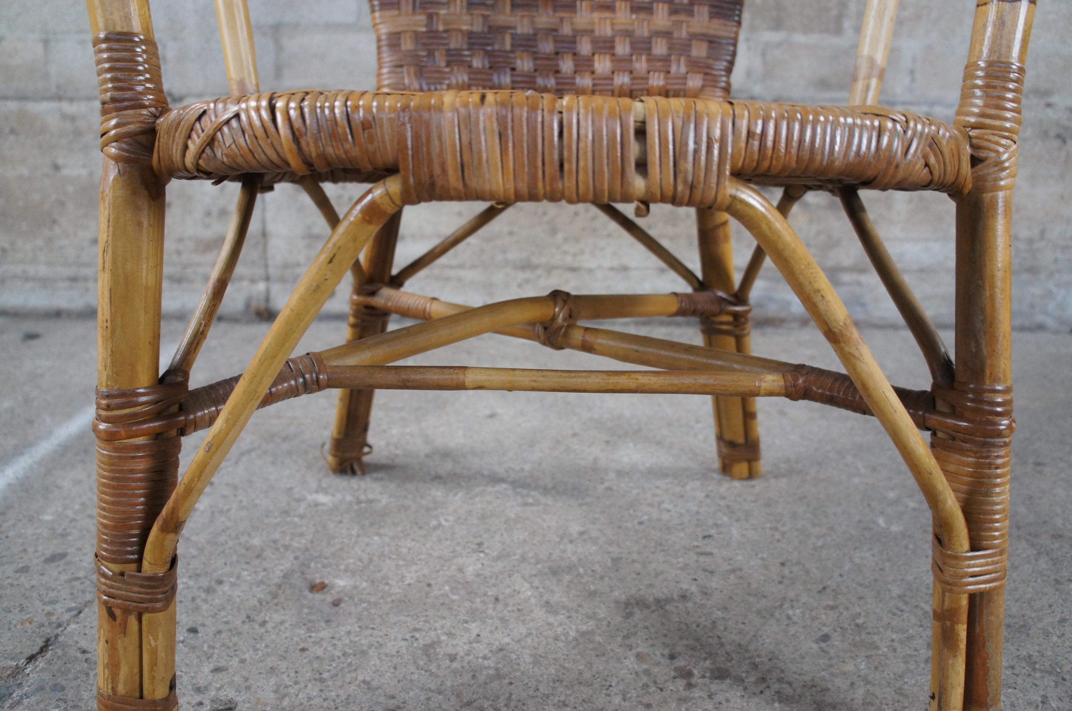 Antique Bentwood Bamboo Woven Wicker Rattan Arm Chair Boho Boheimian For Sale 7