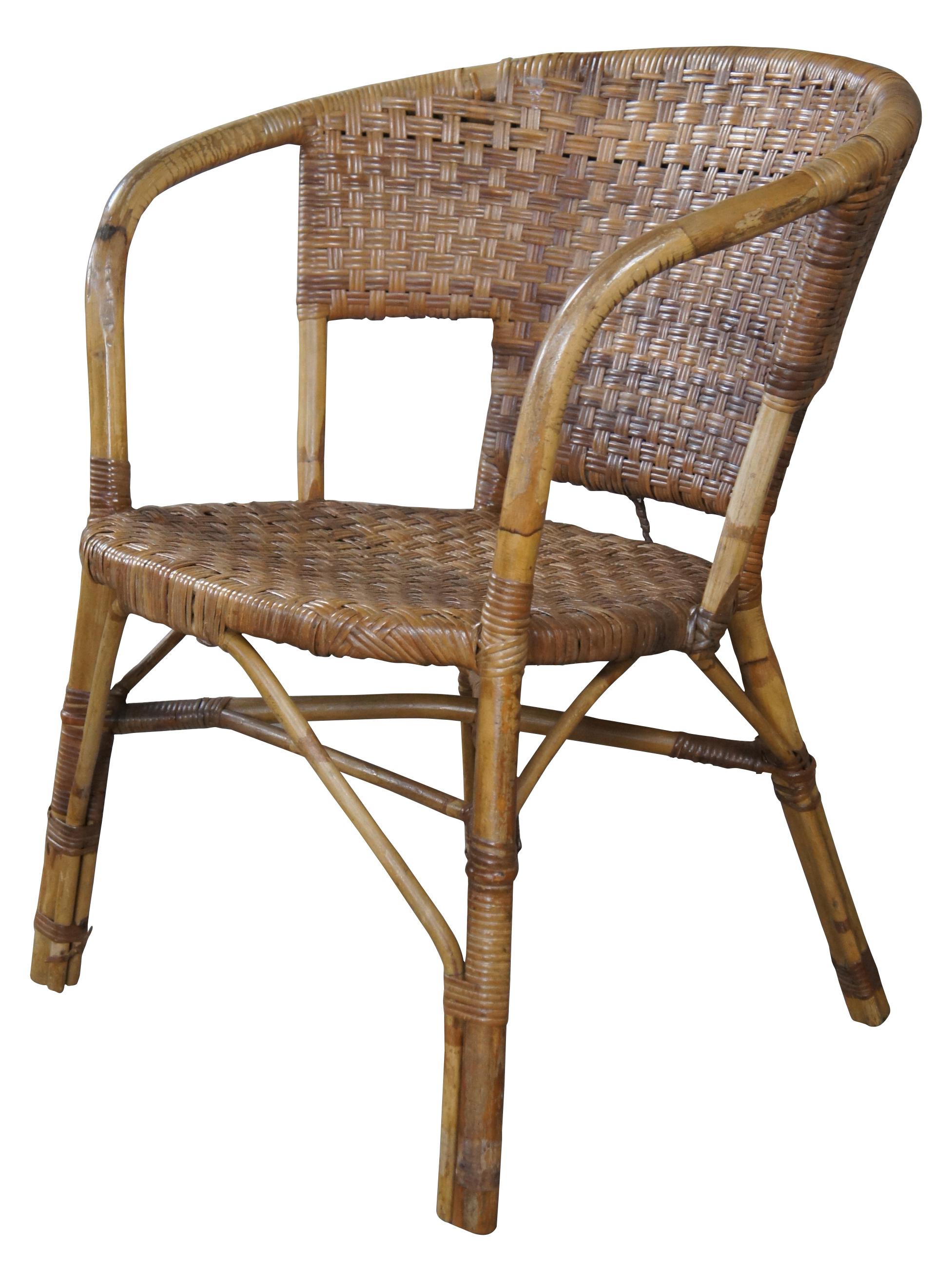 Bohemian Antique Bentwood Bamboo Woven Wicker Rattan Arm Chair Boho Boheimian For Sale