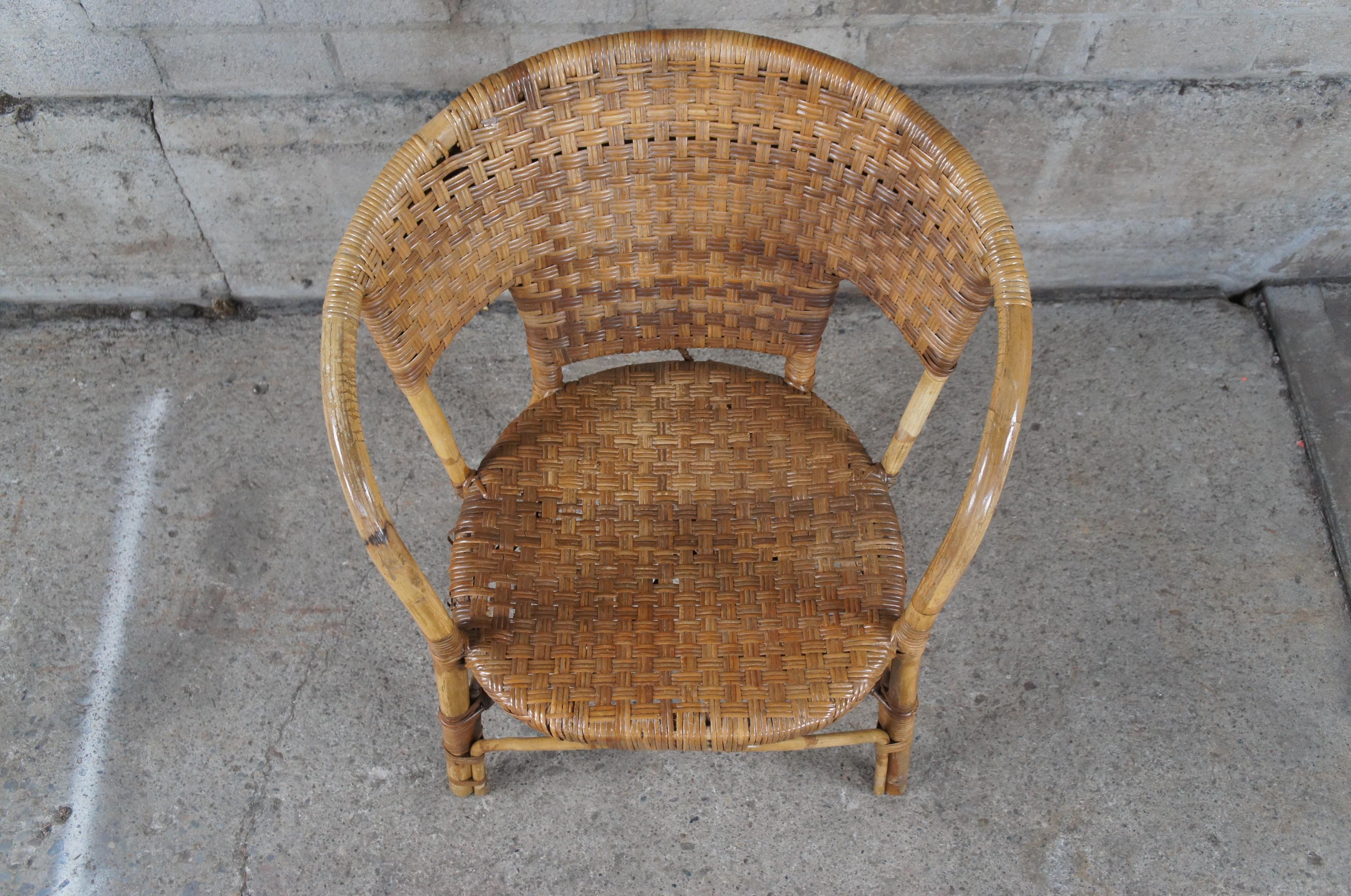 Antique Bentwood Bamboo Woven Wicker Rattan Arm Chair Boho Boheimian In Good Condition For Sale In Dayton, OH
