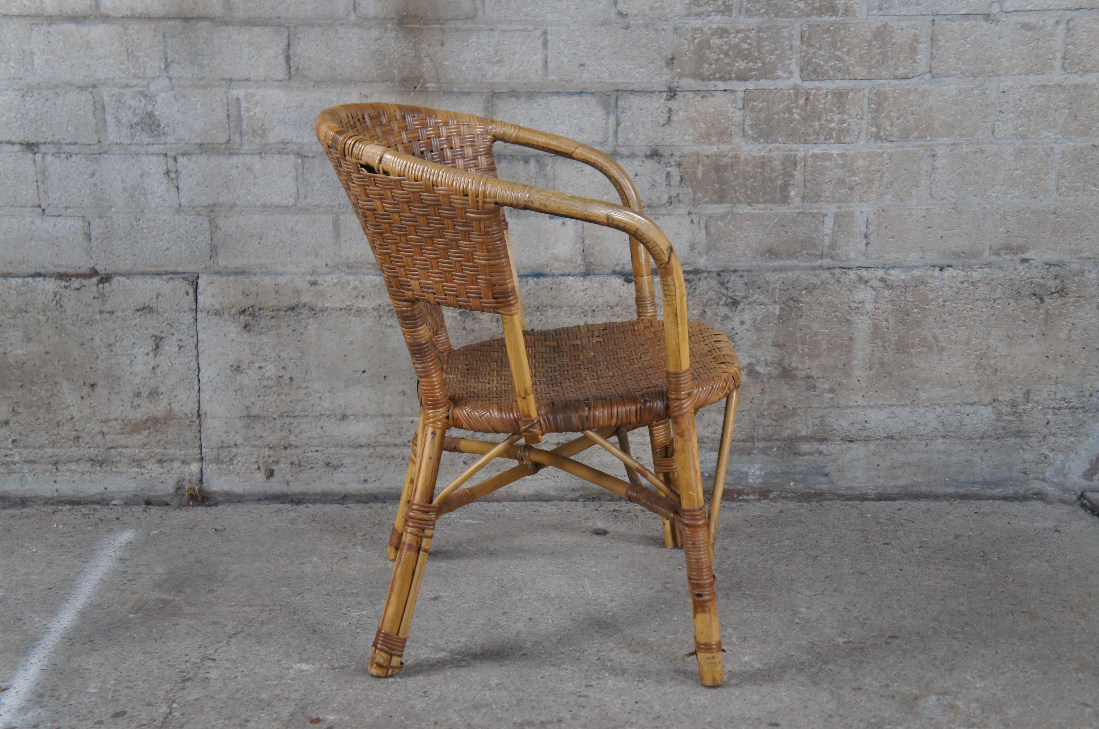 20th Century Antique Bentwood Bamboo Woven Wicker Rattan Arm Chair Boho Boheimian For Sale