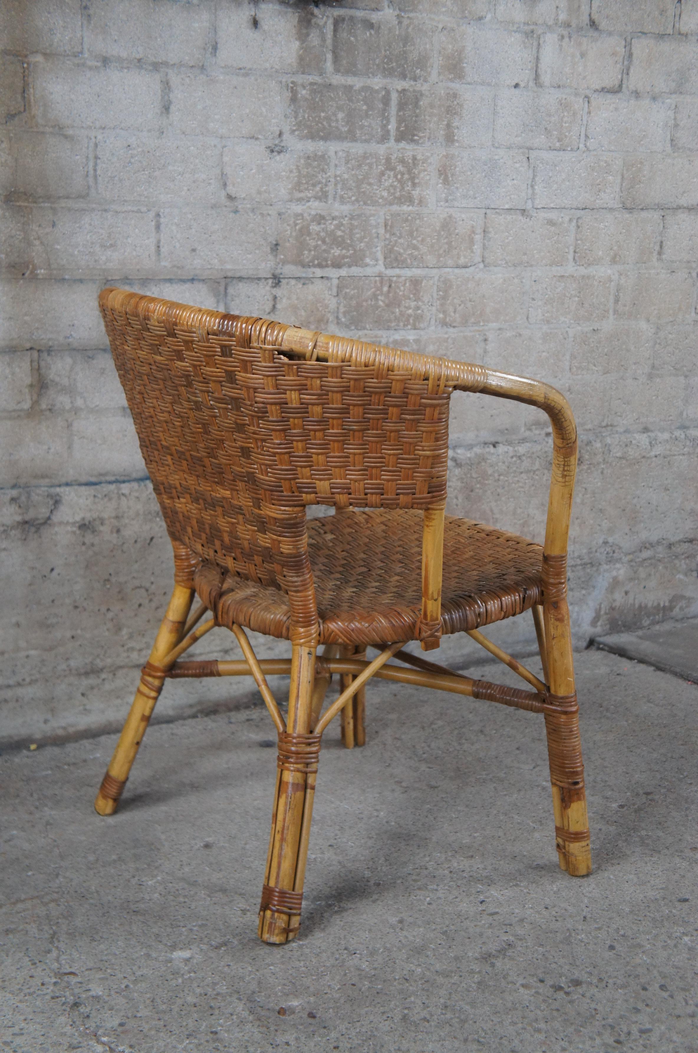 Antique Bentwood Bamboo Woven Wicker Rattan Arm Chair Boho Boheimian For Sale 1