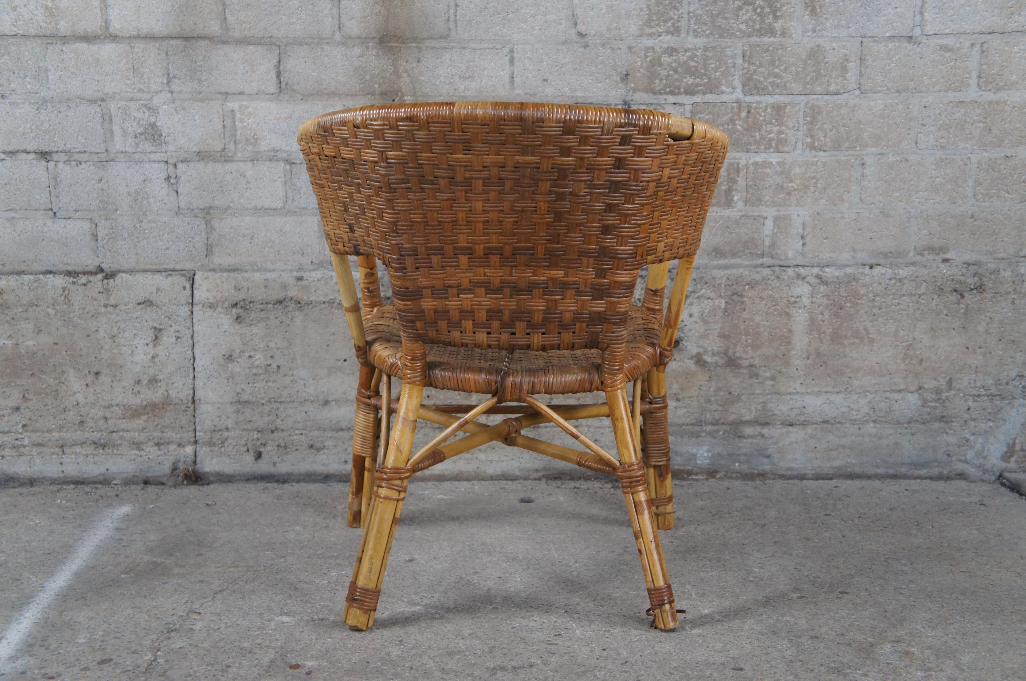 Antique Bentwood Bamboo Woven Wicker Rattan Arm Chair Boho Boheimian For Sale 2