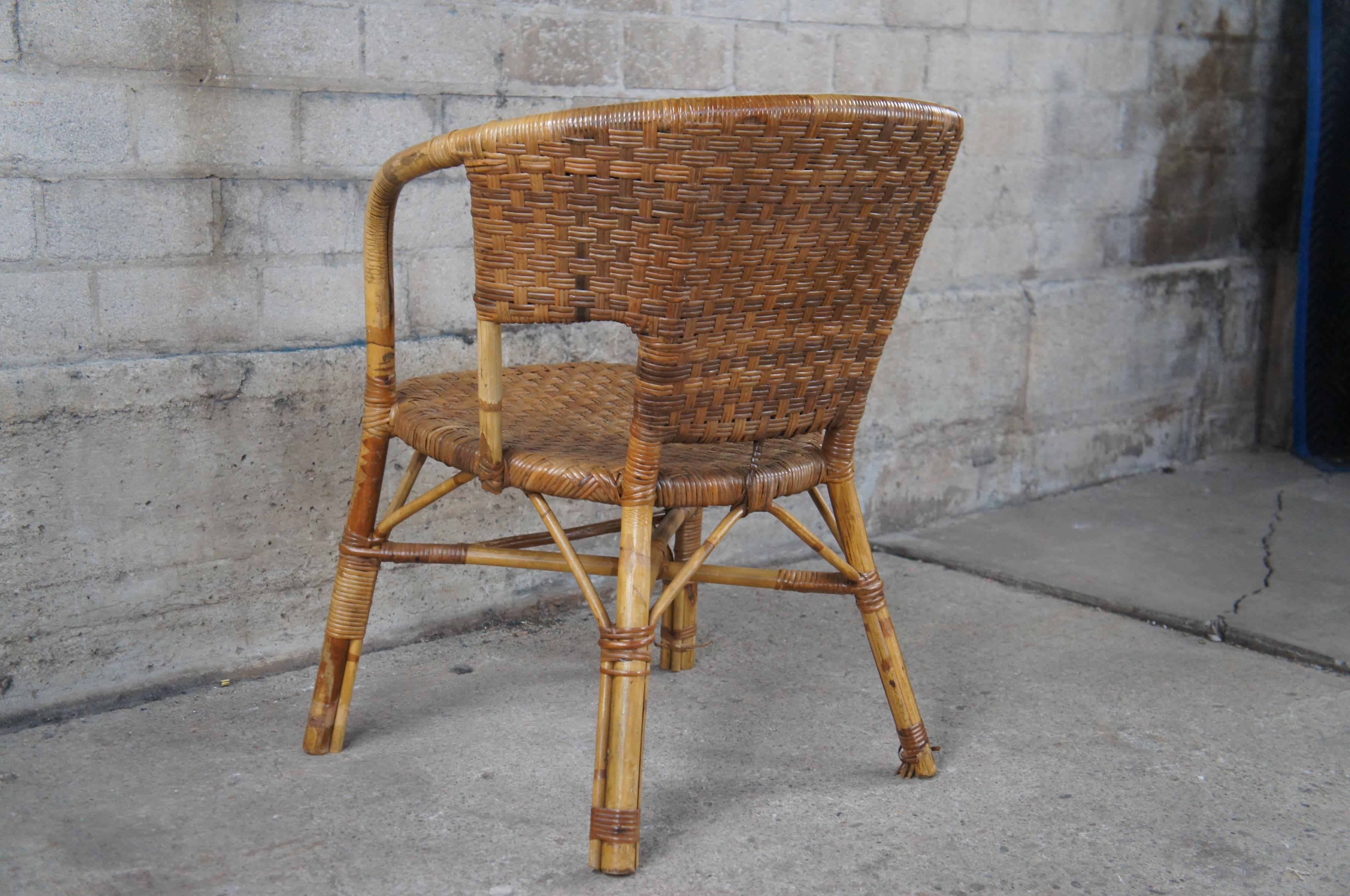 Antique Bentwood Bamboo Woven Wicker Rattan Arm Chair Boho Boheimian For Sale 3