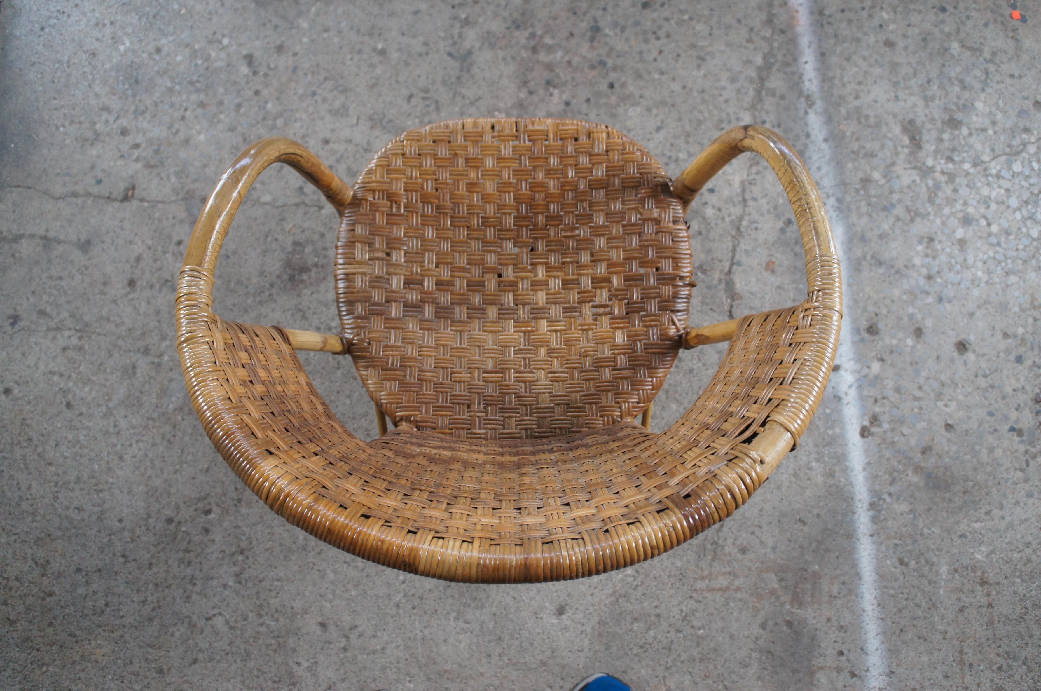 Antique Bentwood Bamboo Woven Wicker Rattan Arm Chair Boho Boheimian For Sale 4