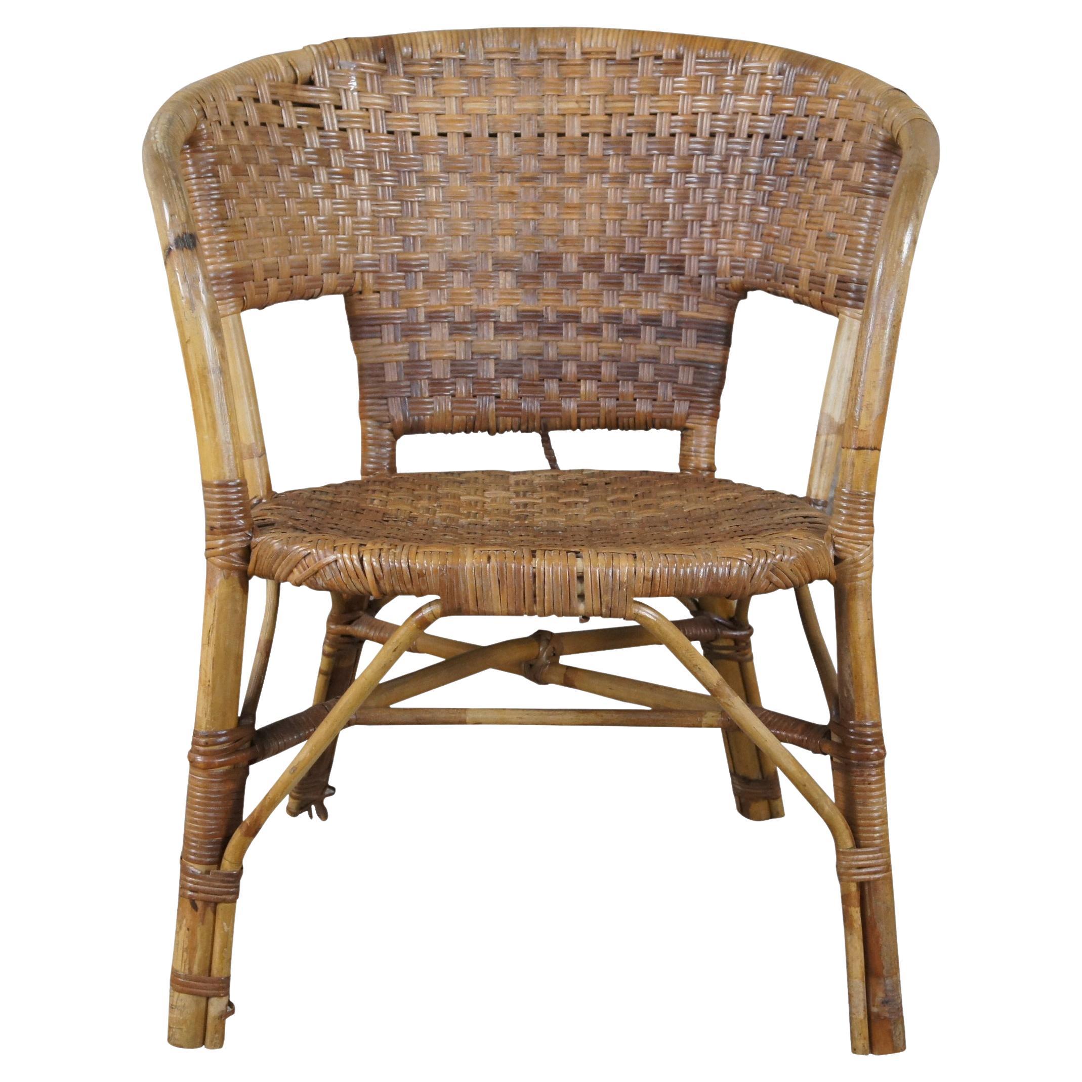 Antique Bentwood Bamboo Woven Wicker Rattan Arm Chair Boho Boheimian