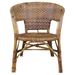 Antique Bentwood Bamboo Woven Wicker Rattan Arm Chair Boho Boheimian