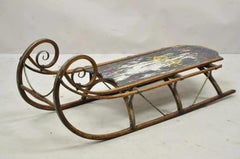 Antique Bentwood Blue Painted Small Child Snow Sled Wall Display Art