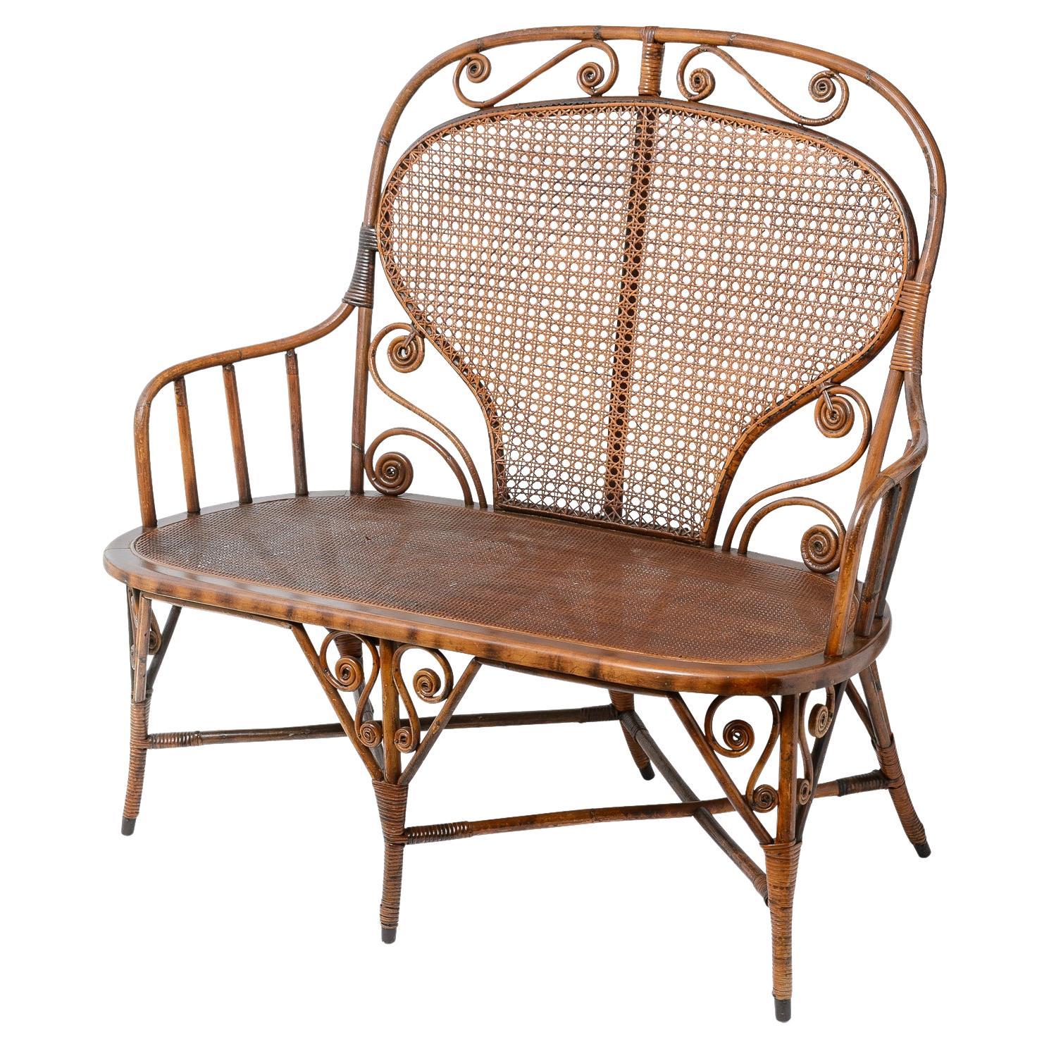 Antique Bentwood & Cane Settee, Attributed to Michael Thonet, C1900-1920s For Sale