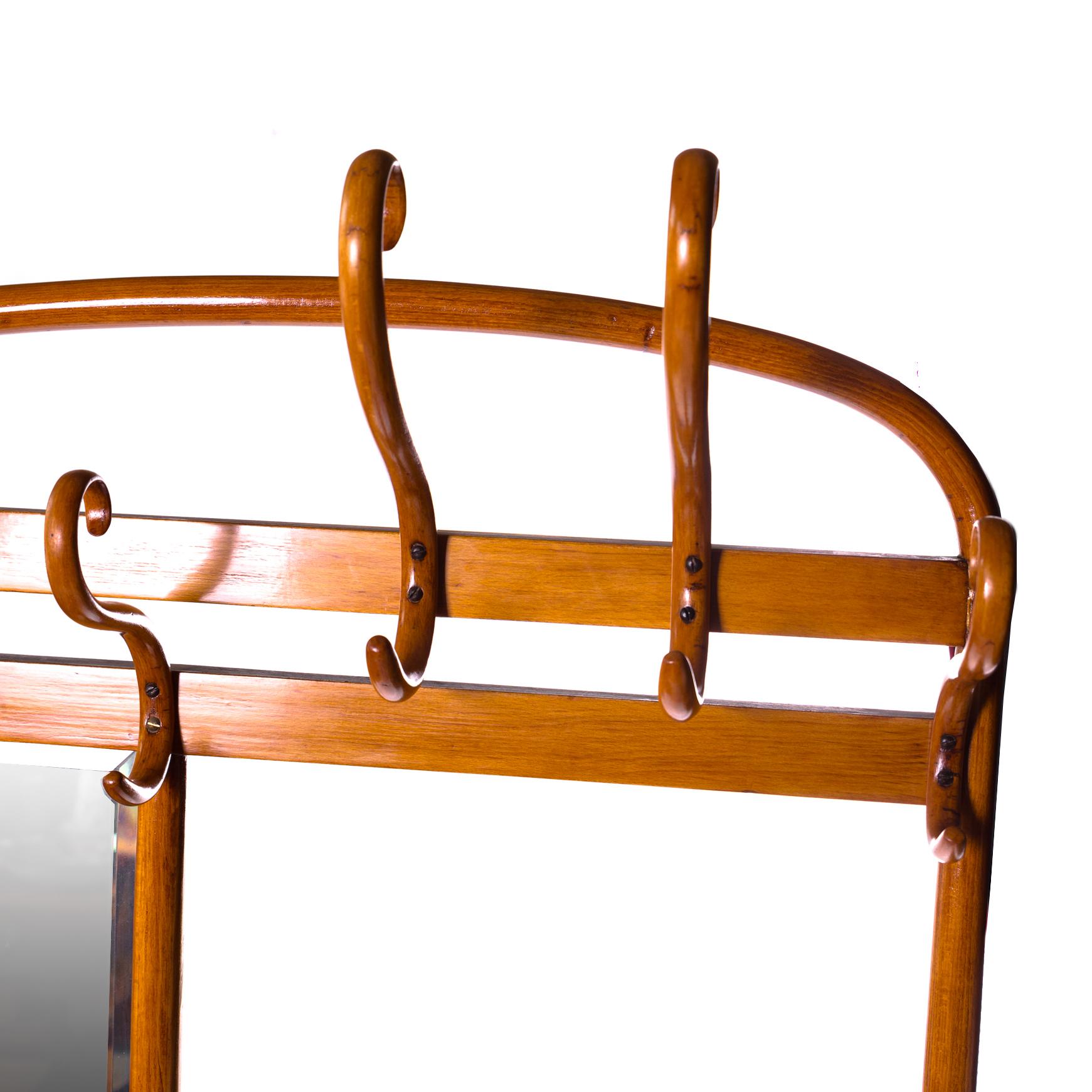 Vienna Secession Antique Bentwood Coat Rack with Mirror by Michael Thonet For Sale