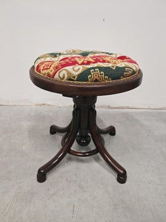 Antique Bentwood Piano Stool upholstered in kilim fabric, Austria 1910s