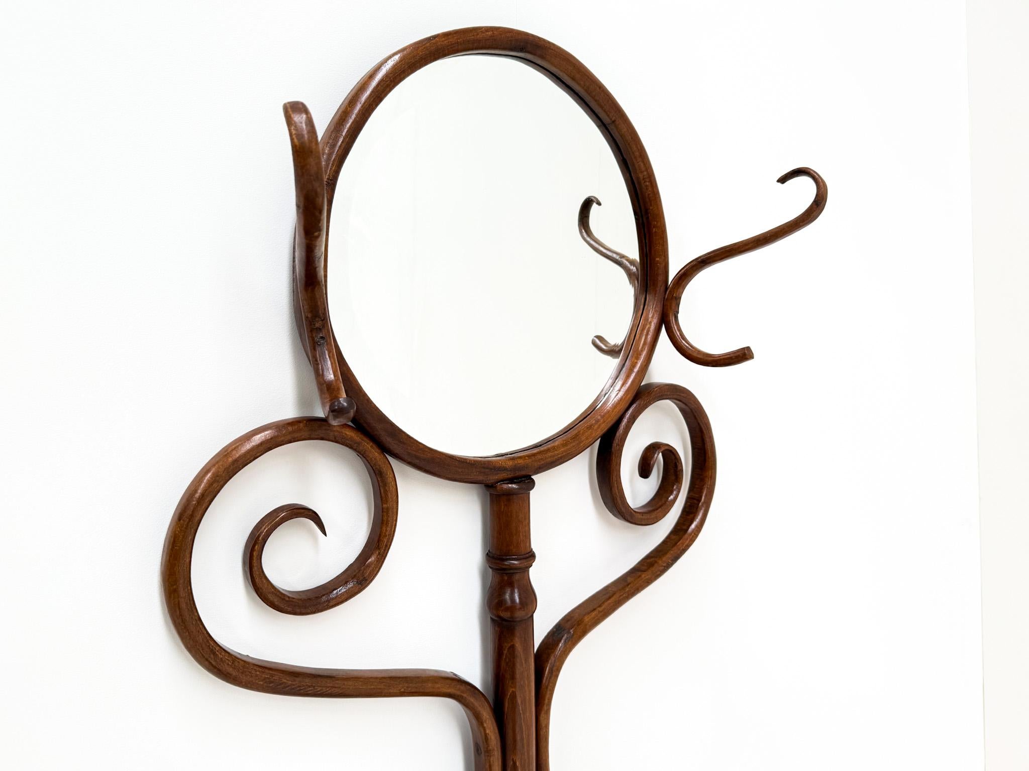 Ancien support de rasage ou A Hall en bois courbé avec miroir biseauté, années 1920-1940 en vente 2