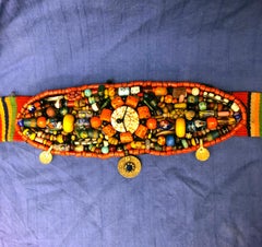 Boho Chic Handwoven Striped Wide Moroccan Berber Antique Beaded Wool Belt