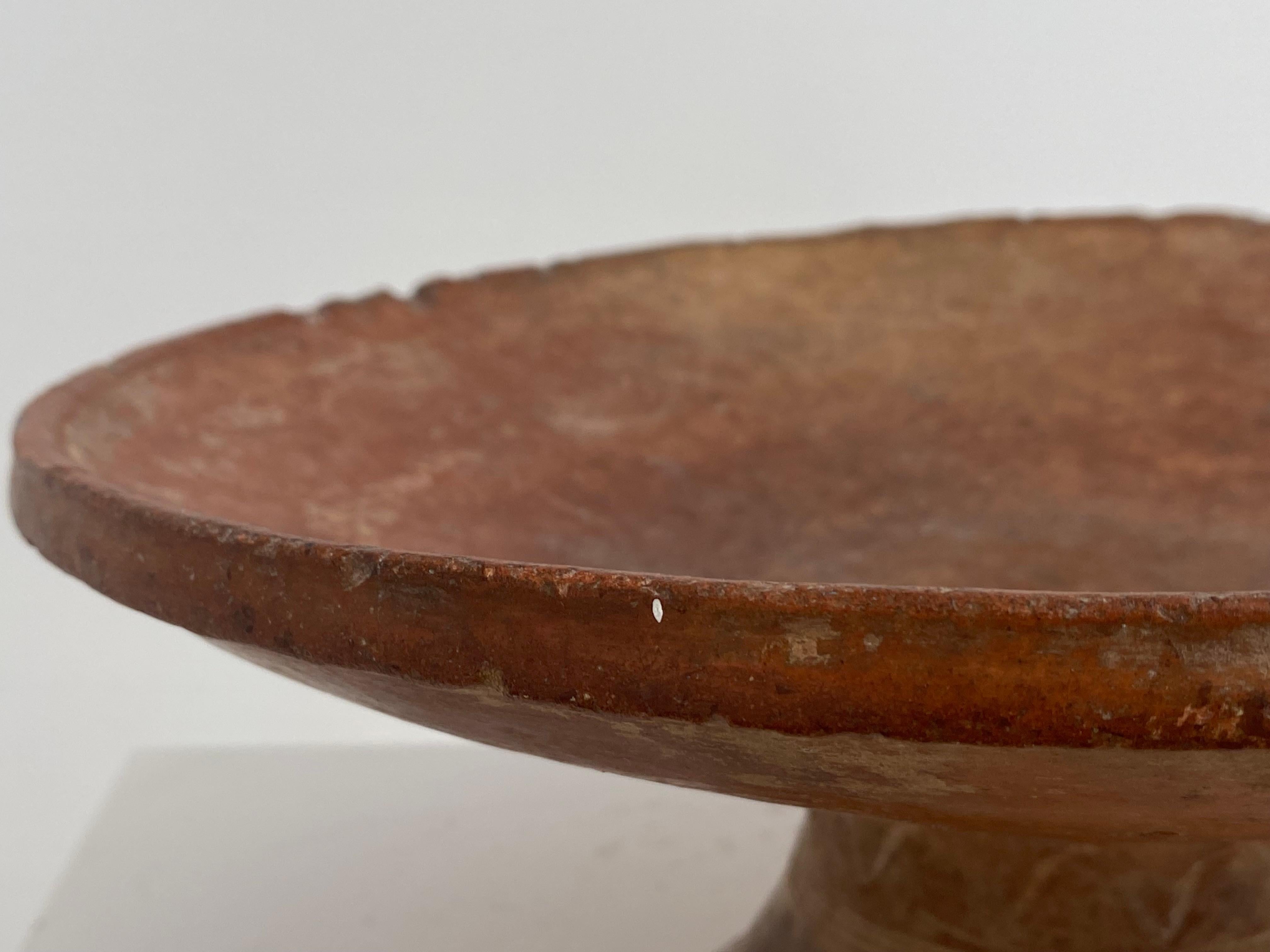African Antique Berber Terracotta Bowl on a central foot For Sale