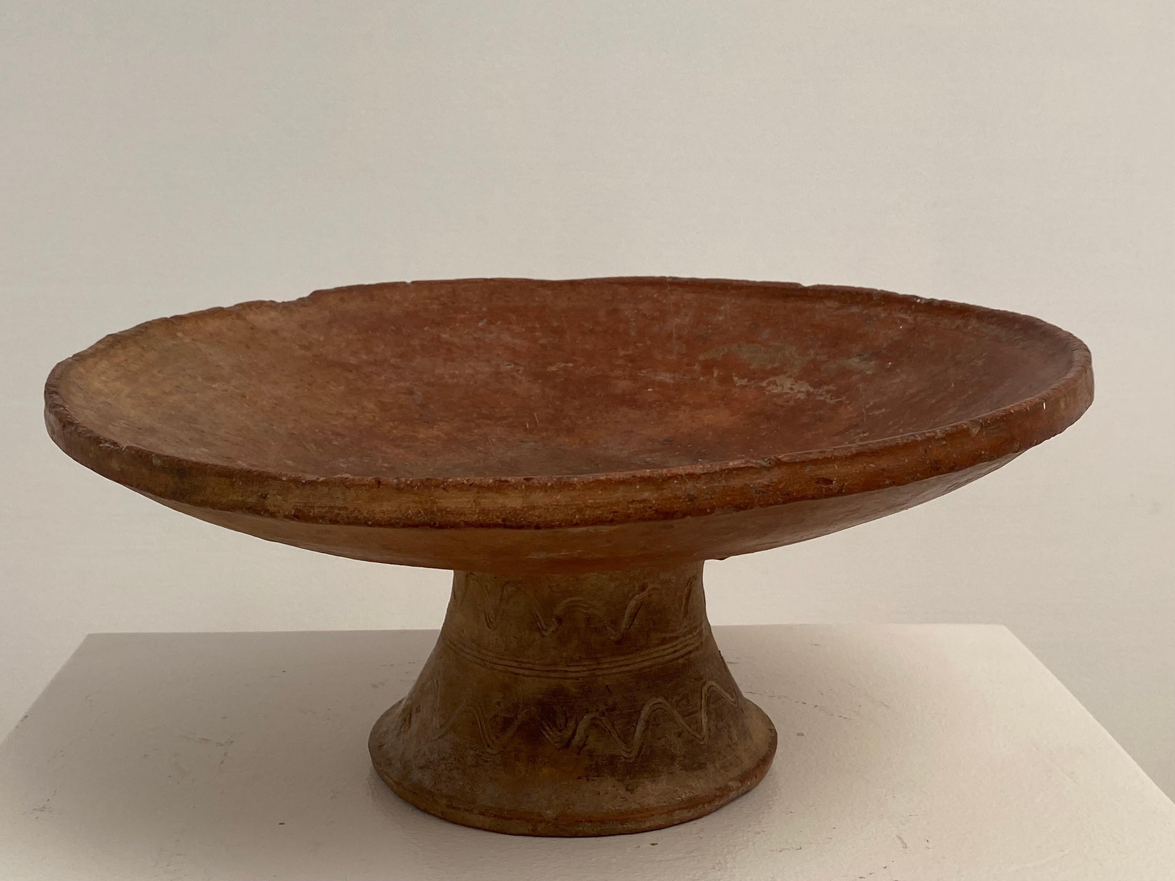 Patinated Antique Berber Terracotta Bowl on a central foot For Sale