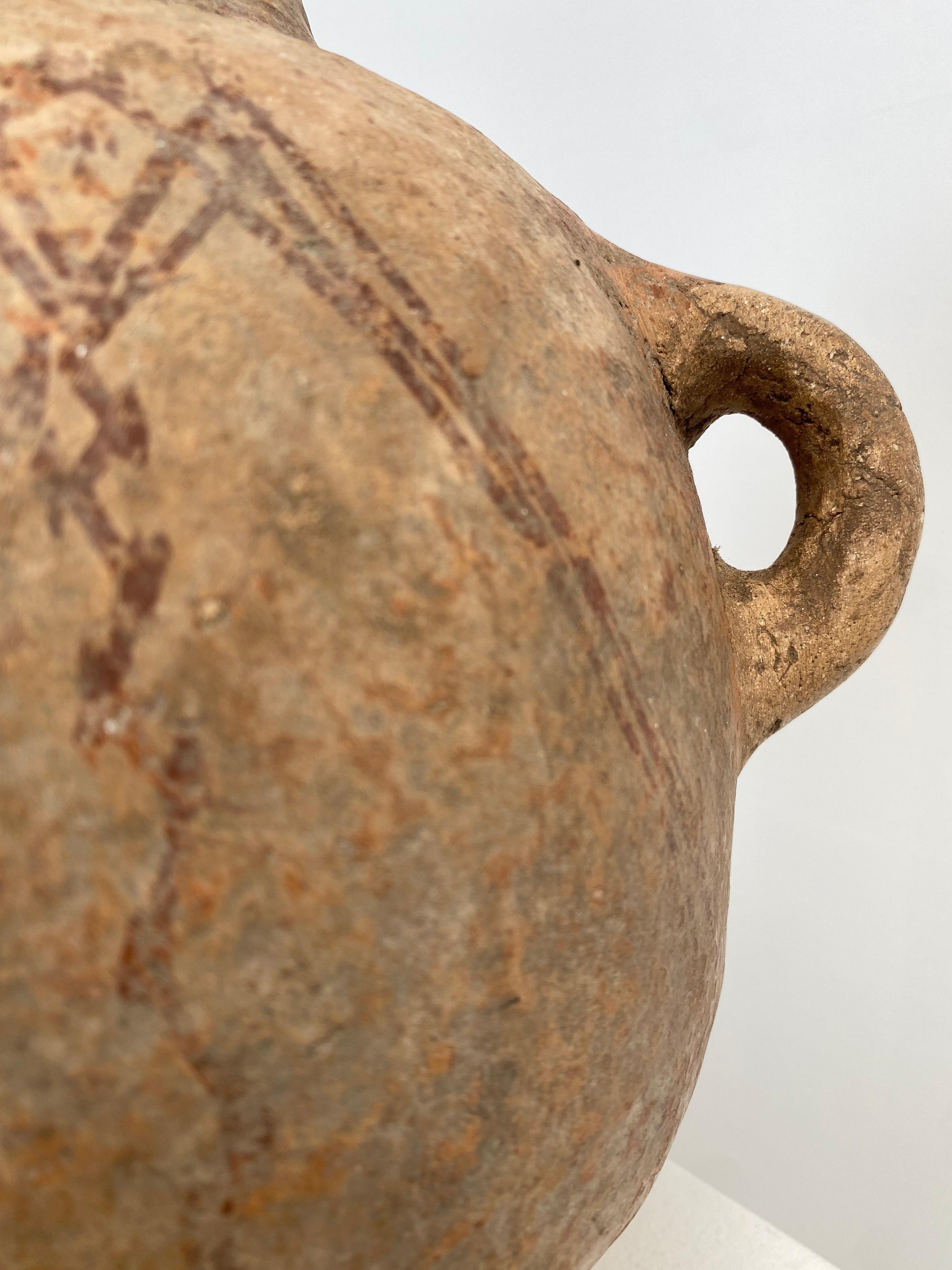 Patinated Antique Berber Terracotta Jar with 2 Handles For Sale