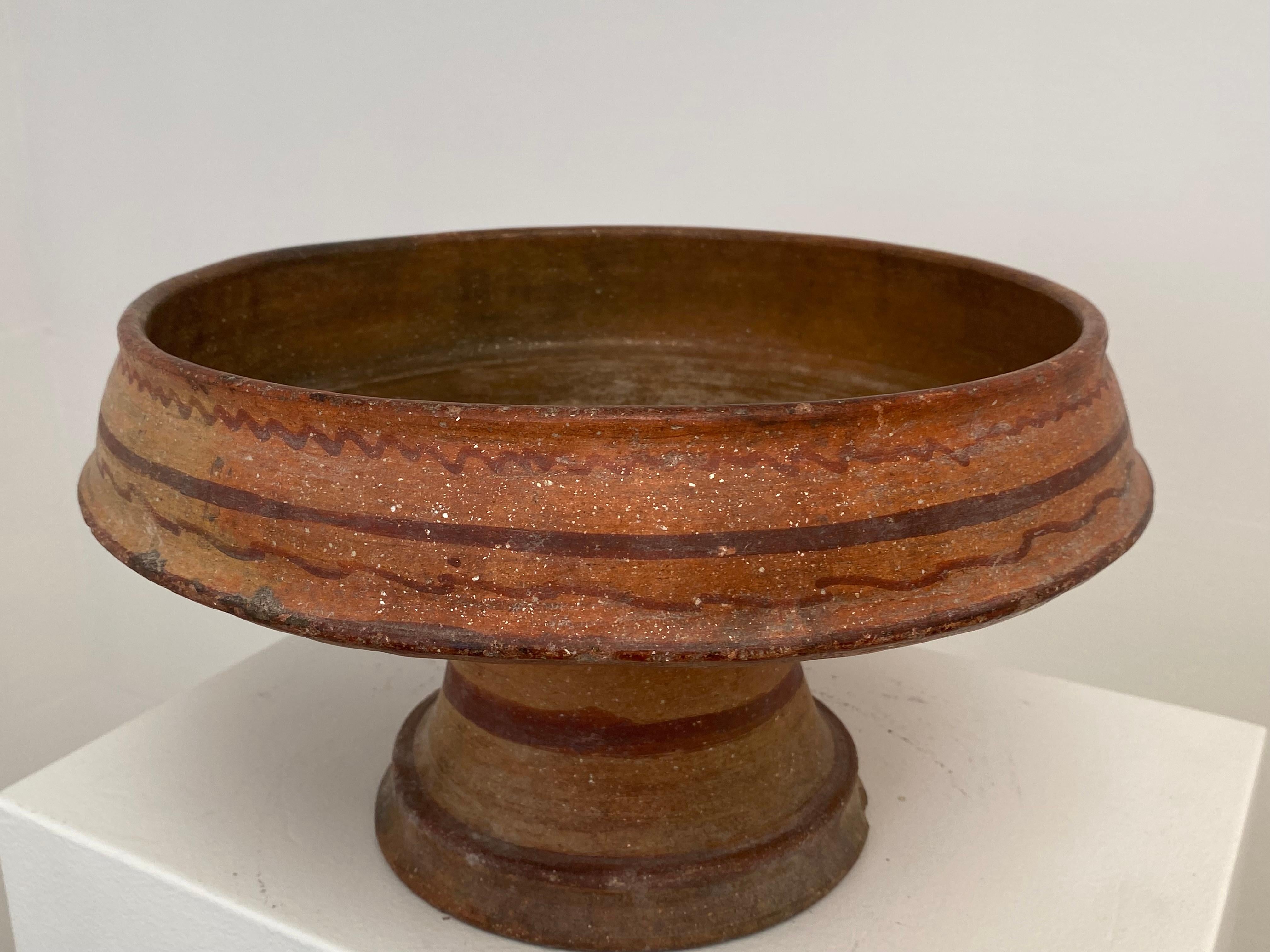 Patinated Antique Berber Terracotta Tazza on a stand For Sale