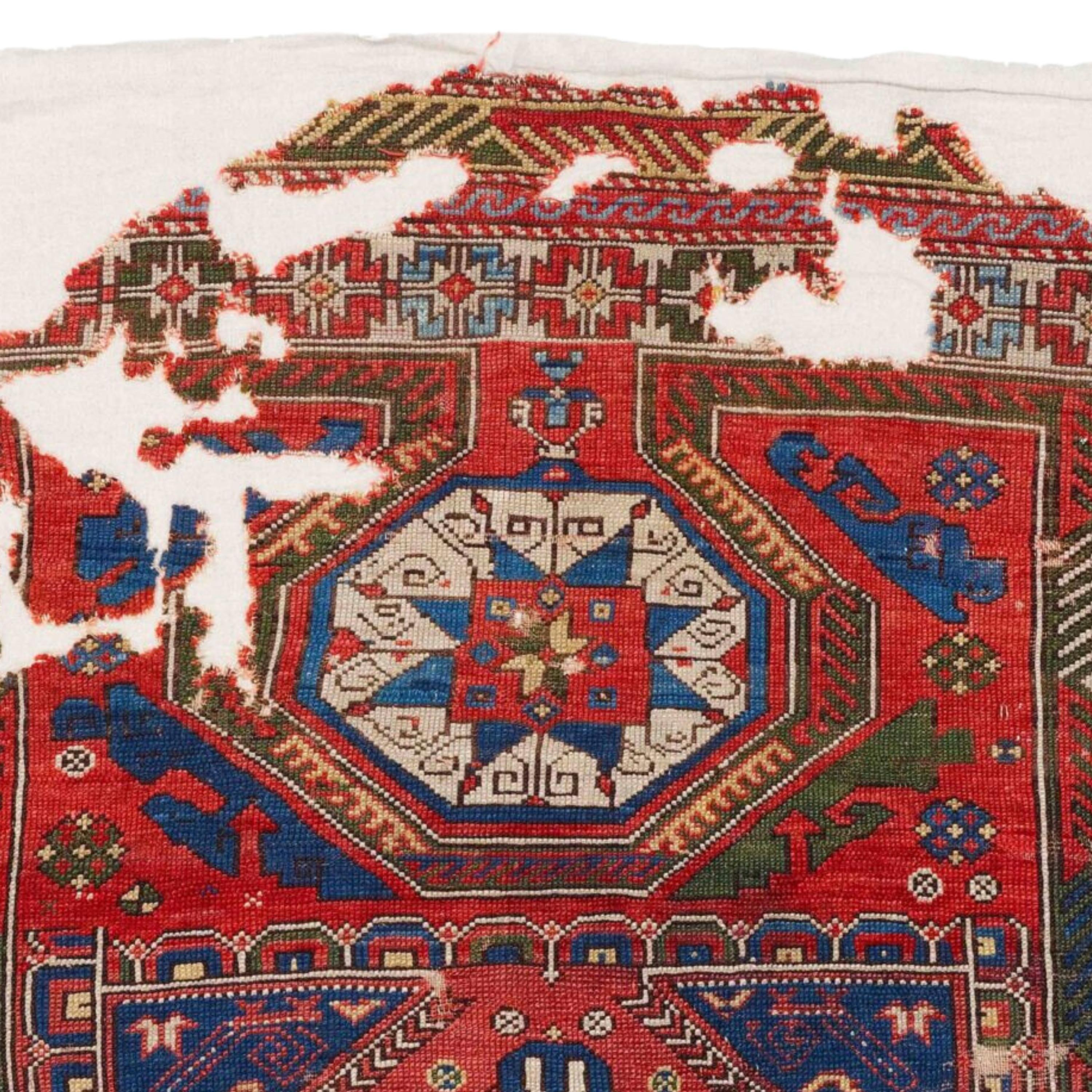 Wool Antique Bergama Fragment - Early 18th Century Anatolian Bergama Rug Fragment For Sale