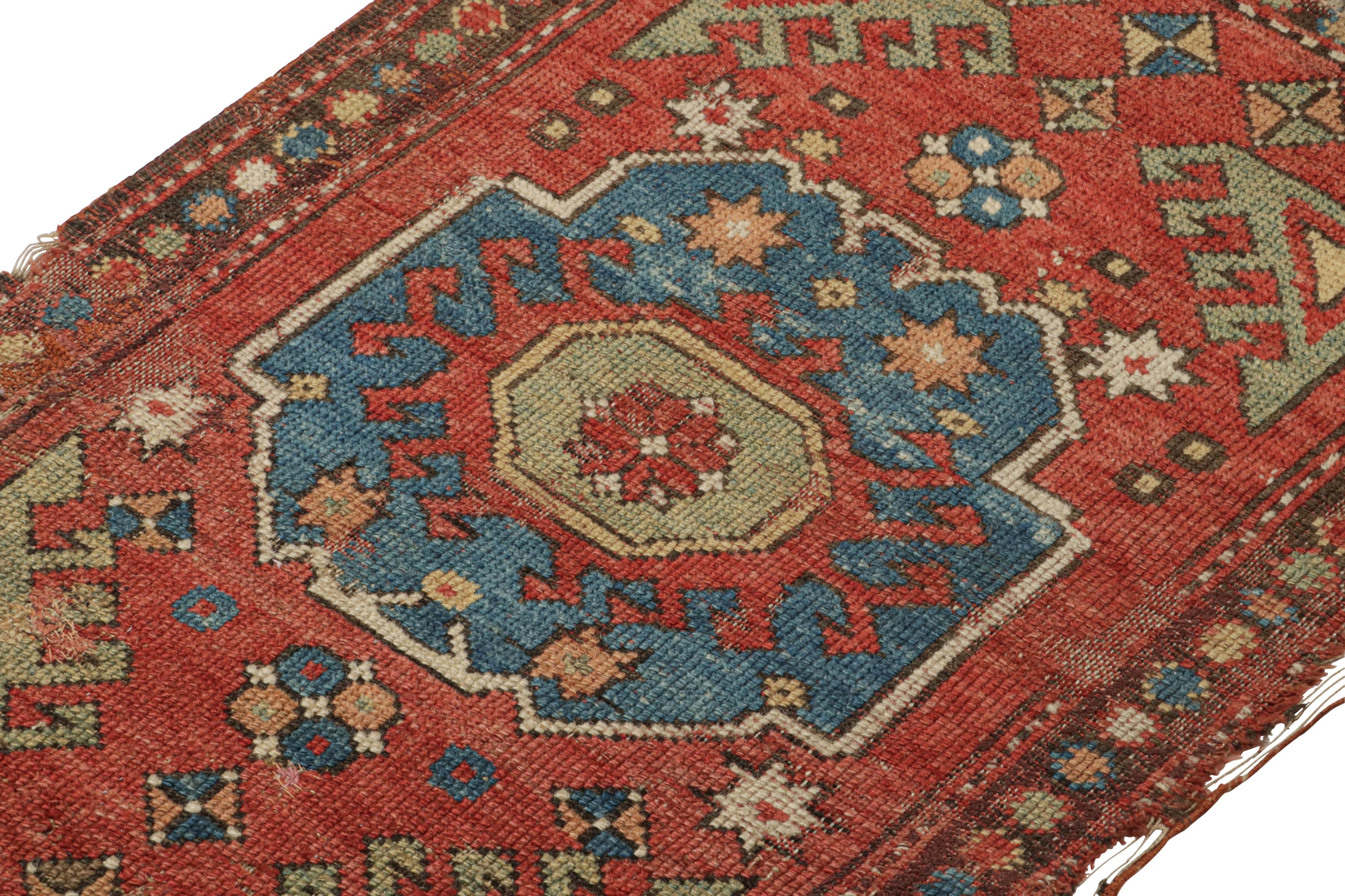 Turkish Antique Bergama Scatter Rug in Red with Geometric Patterns, from Rug & Kilim For Sale